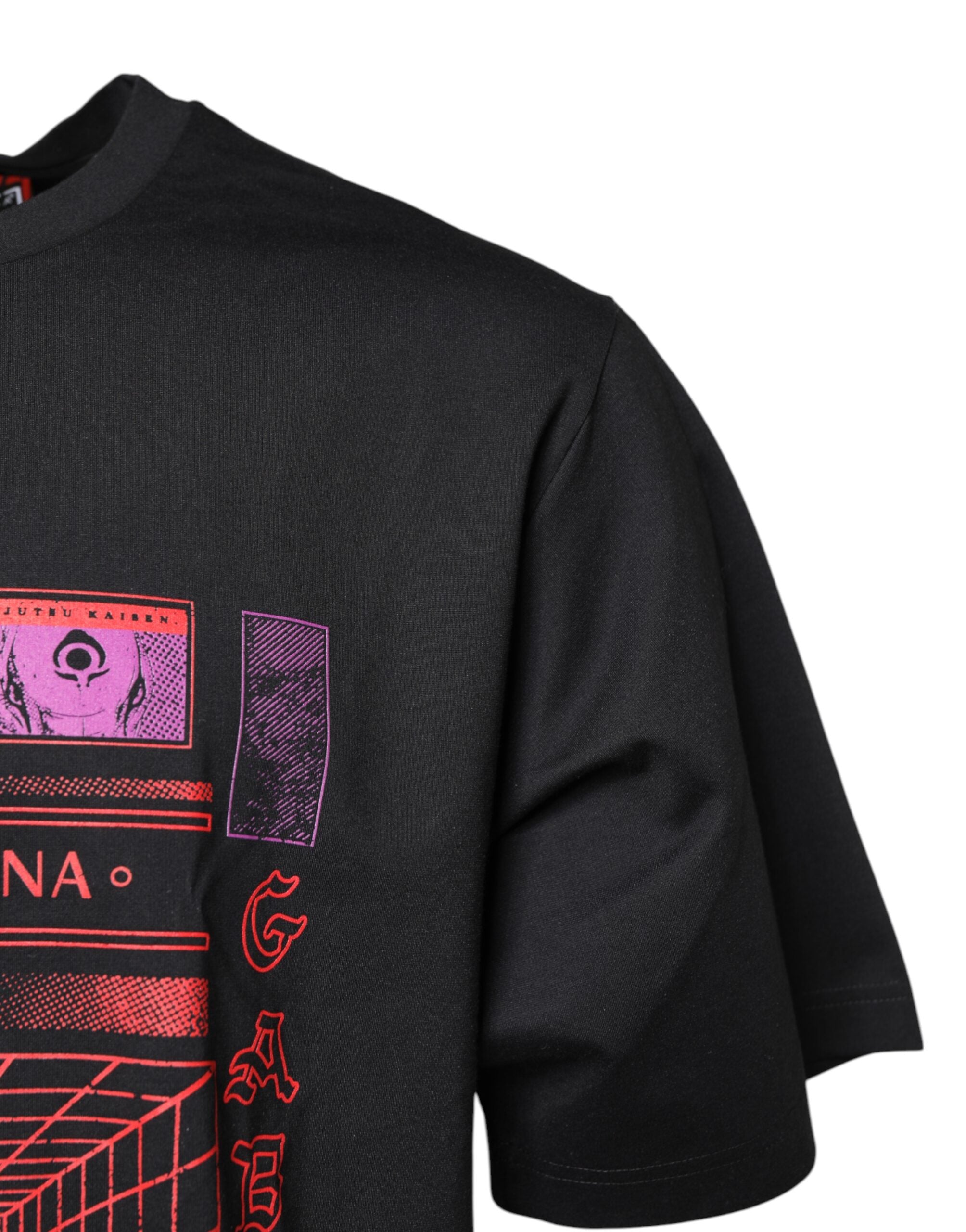 Dolce & Gabbana – Schwarzes T-Shirt mit Rundhalsausschnitt und grafischem Print aus Baumwolle