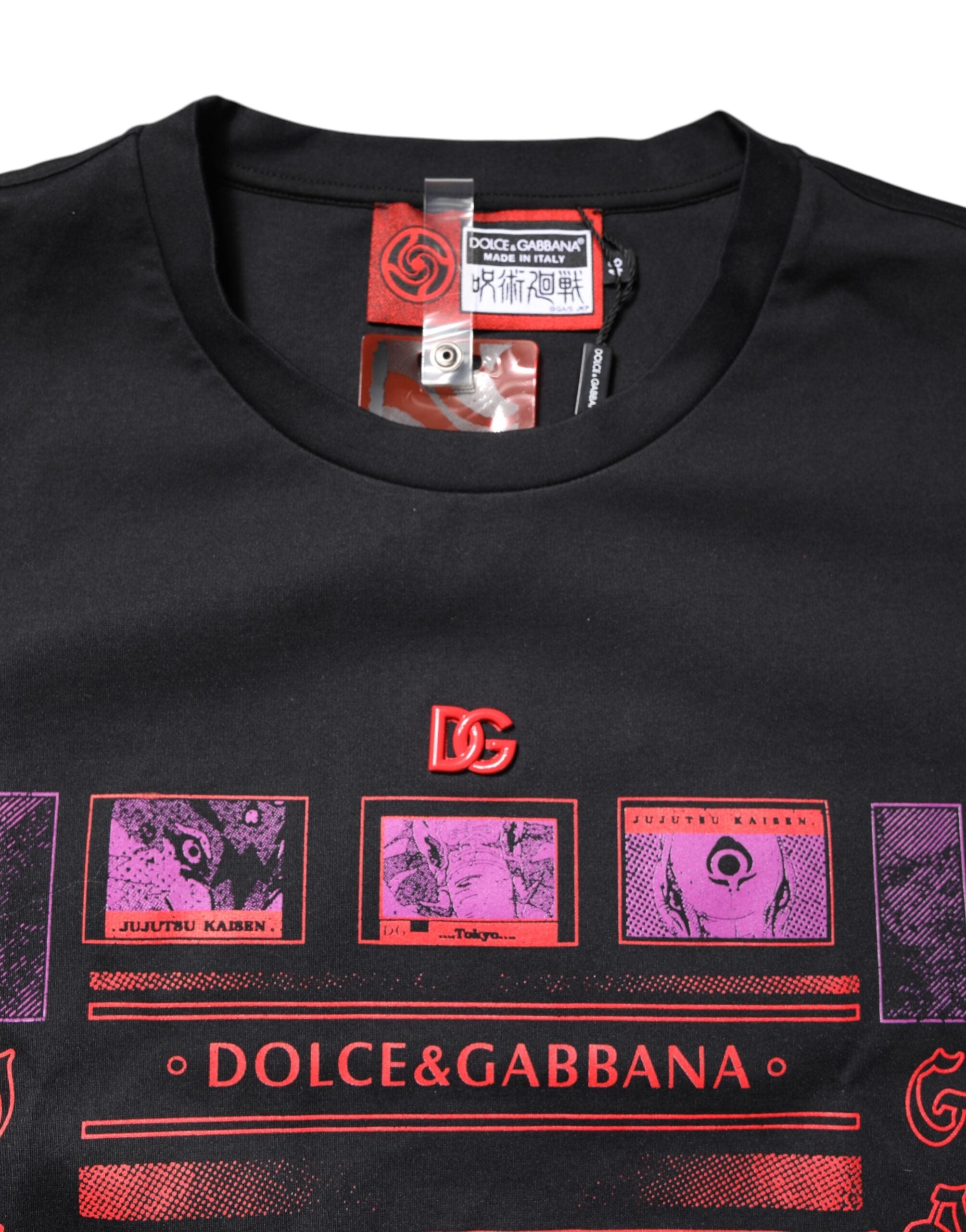 Dolce & Gabbana – Schwarzes T-Shirt mit Rundhalsausschnitt und grafischem Print aus Baumwolle