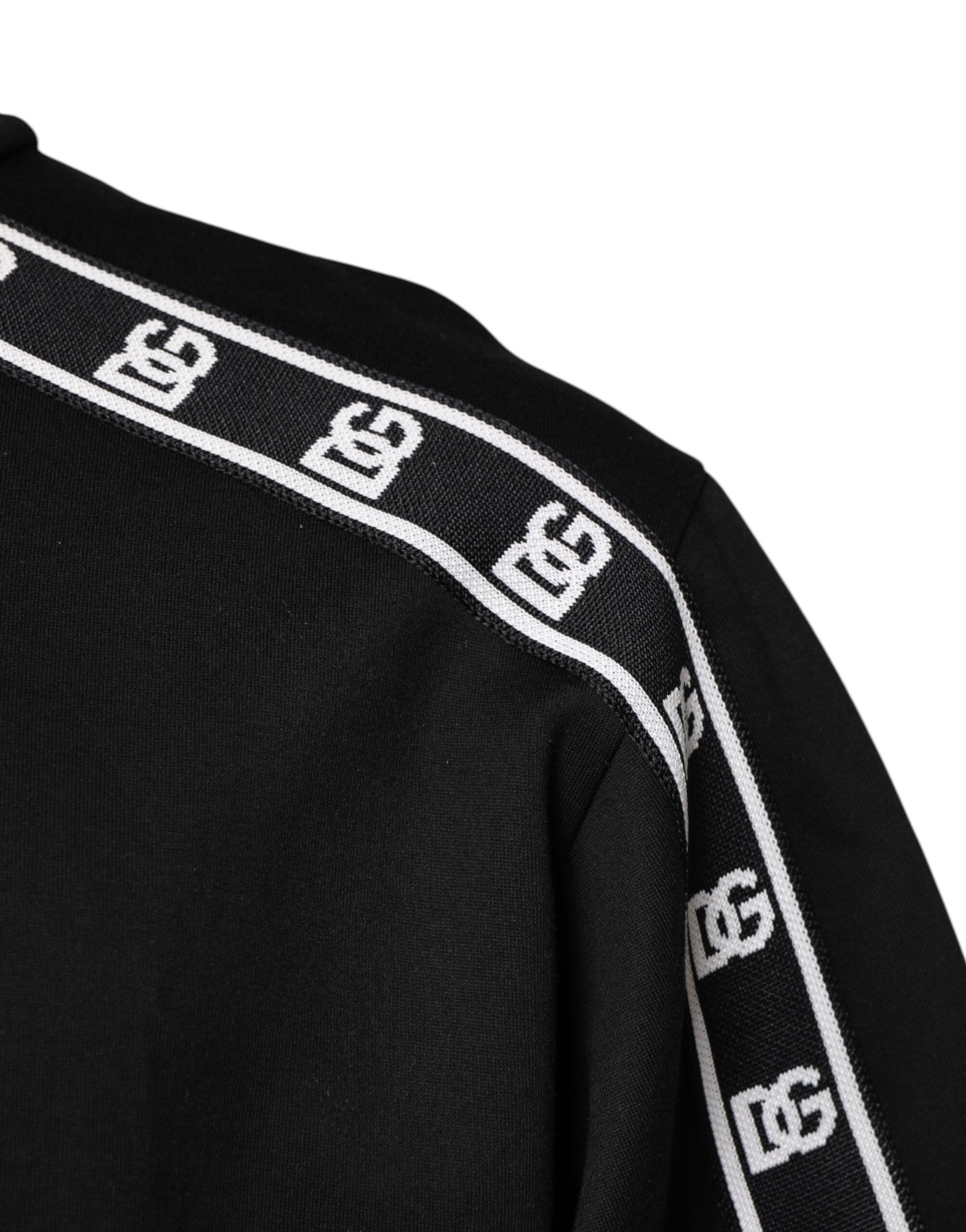 Dolce & Gabbana – Rollkragen-T-Shirt aus schwarzer Baumwolle mit DG-Print