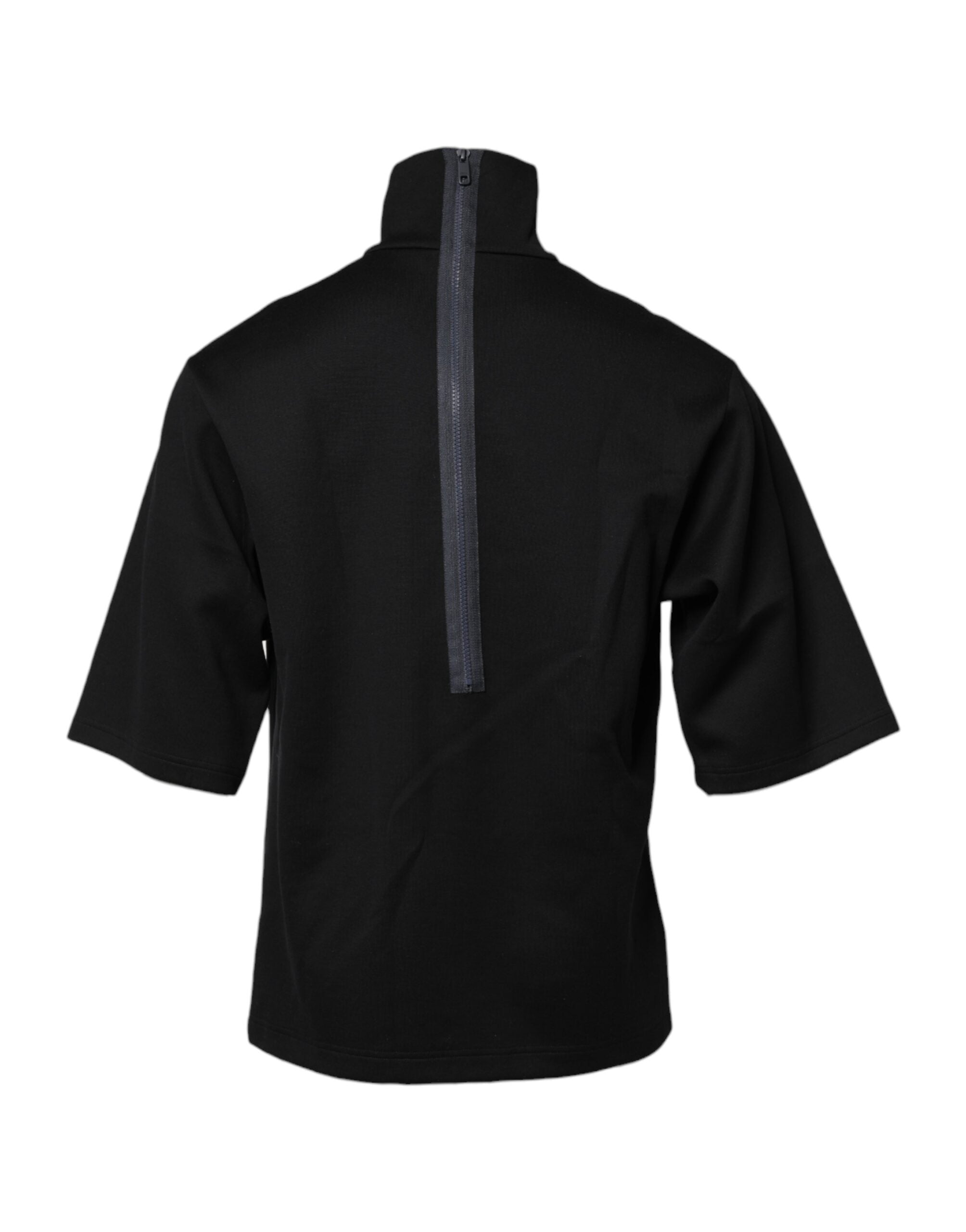Dolce & Gabbana – Rollkragen-T-Shirt aus schwarzer Baumwolle mit DG-Print