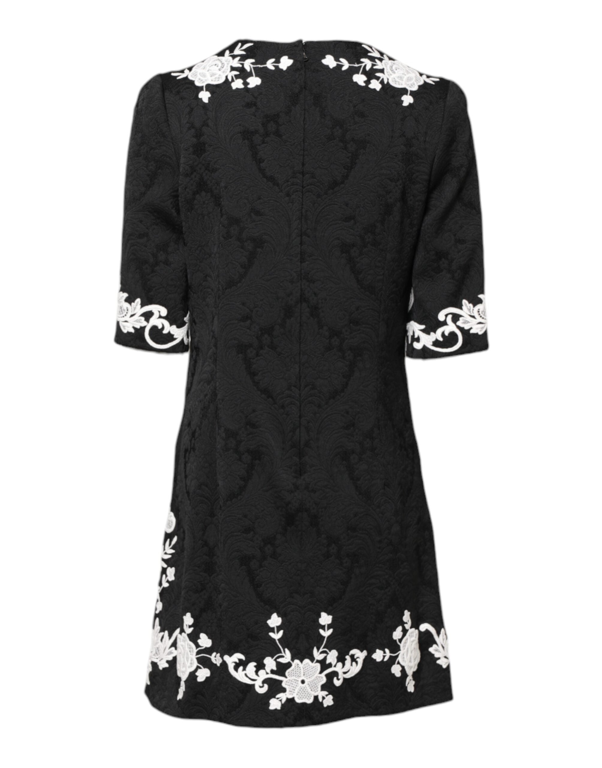 Rochie mini Dolce & Gabbana neagră cu mâneci scurte și dantelă florală