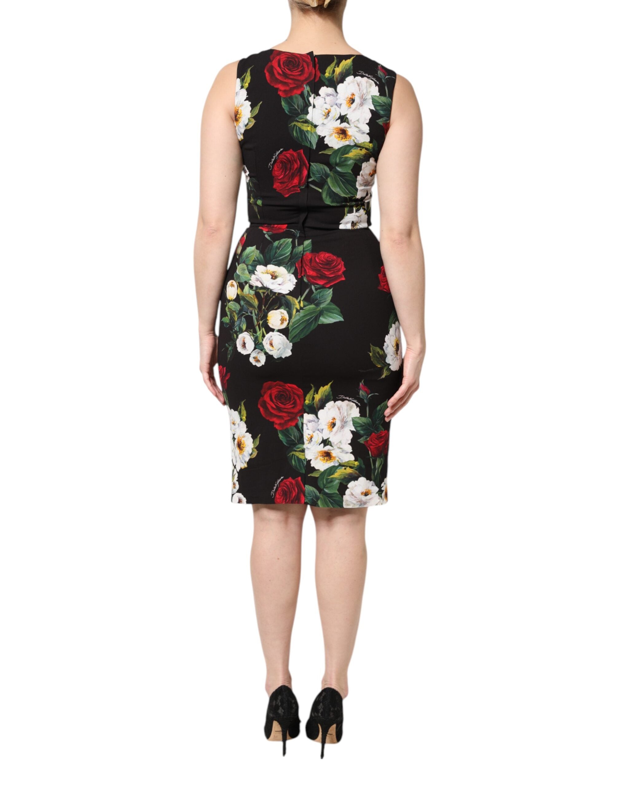 Rochie Dolce & Gabbana neagră cu imprimeu floral, fără mâneci, tip șaibă