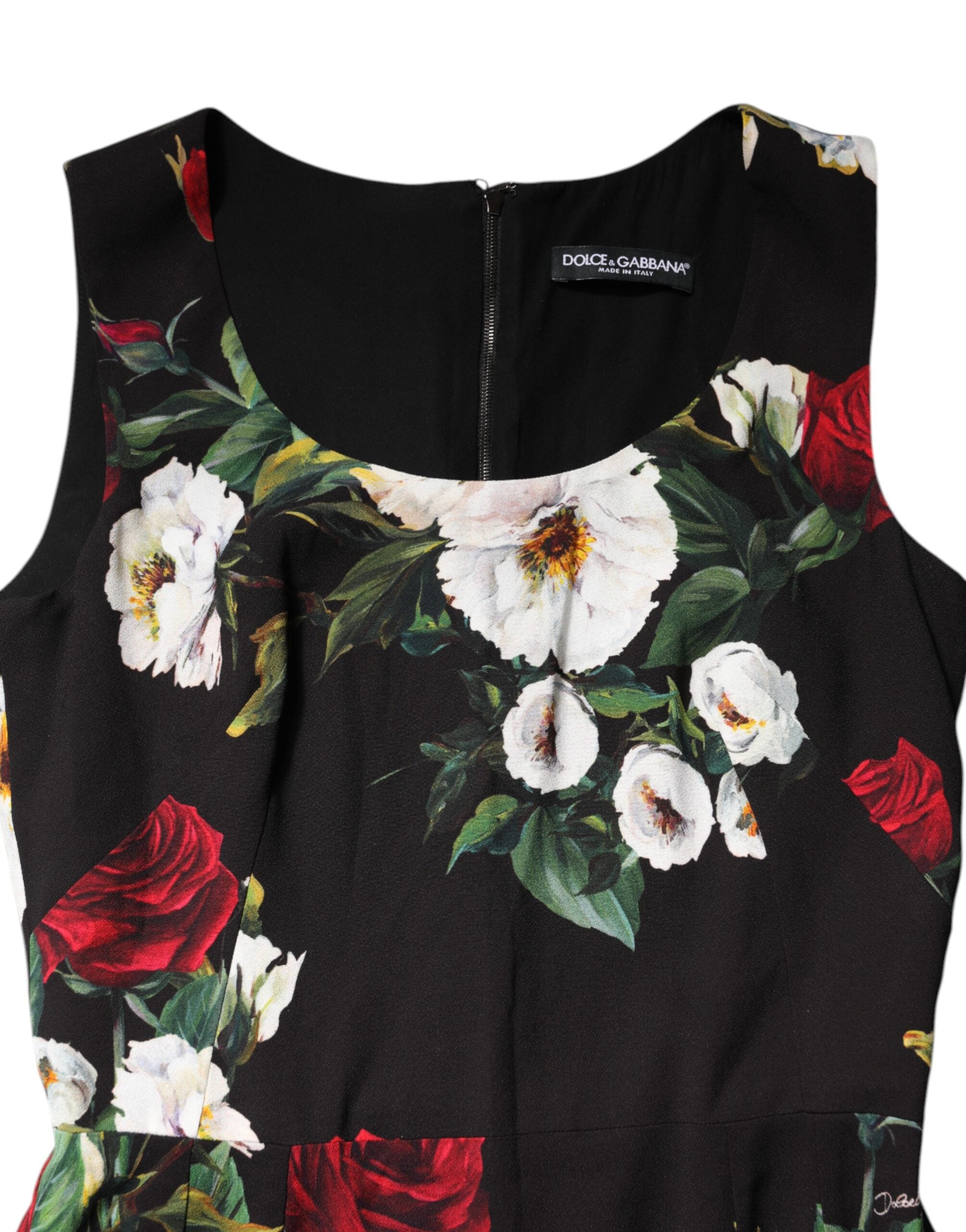Rochie Dolce & Gabbana neagră cu imprimeu floral, fără mâneci, tip șaibă