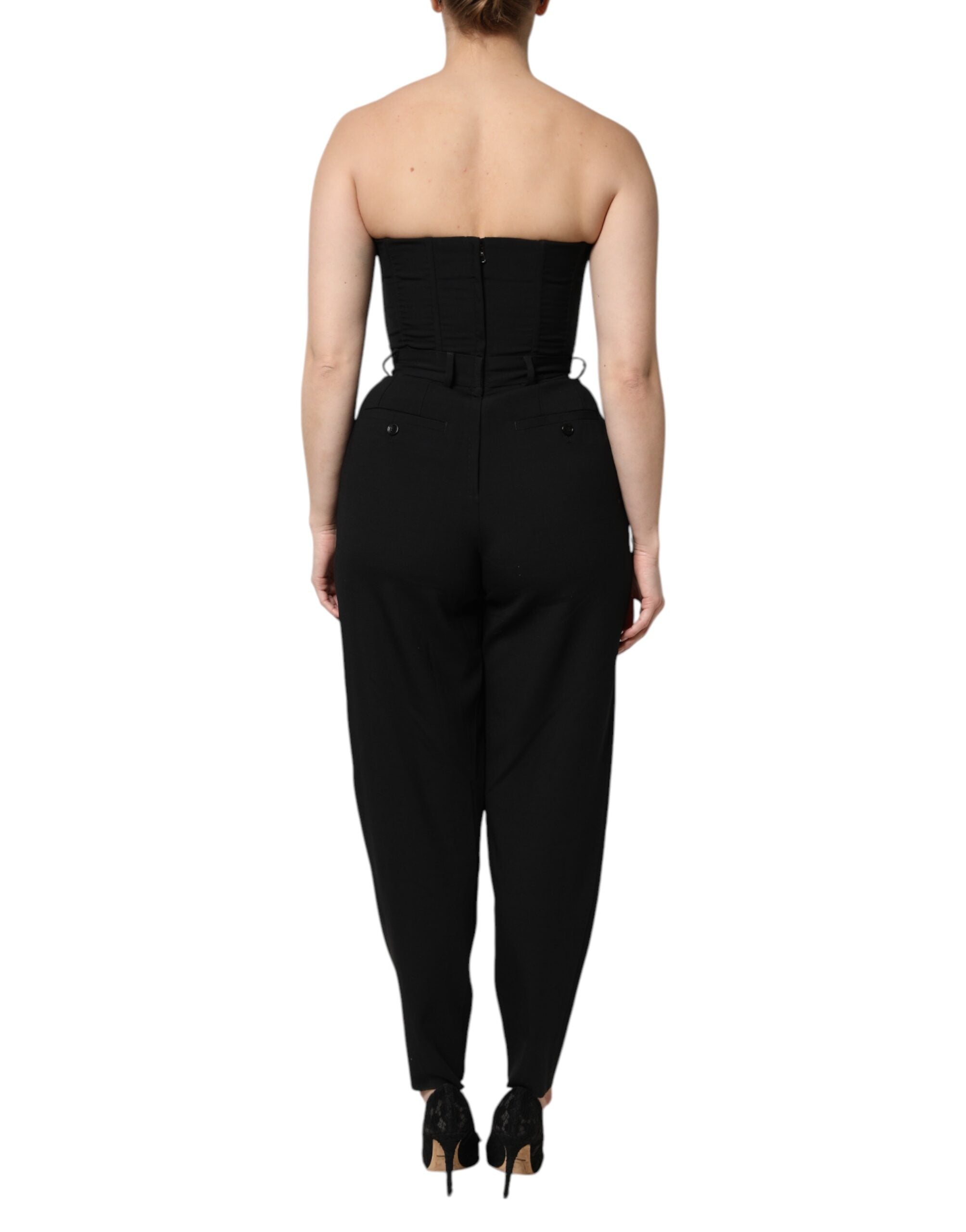 Dolce & Gabbana – Trägerloses Jumpsuit-Kleid aus schwarzer Wolle