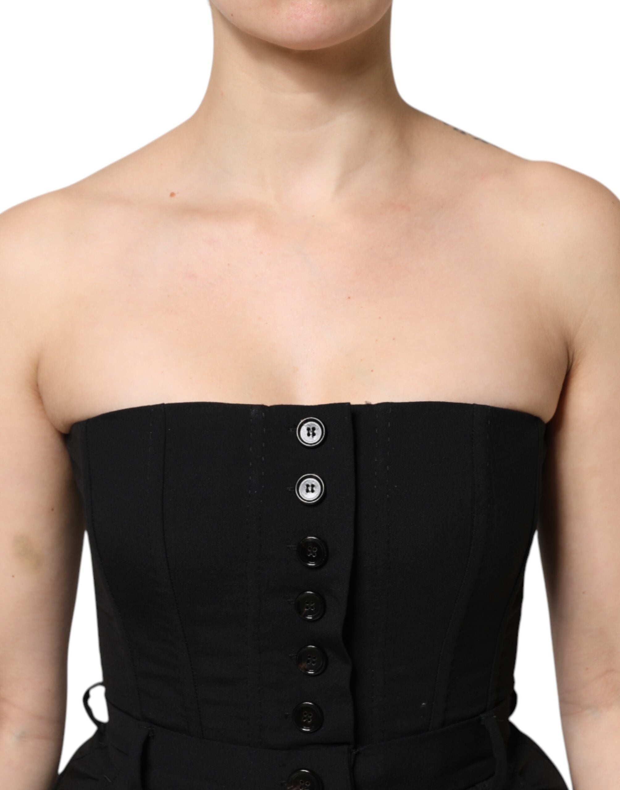 Dolce & Gabbana – Trägerloses Jumpsuit-Kleid aus schwarzer Wolle