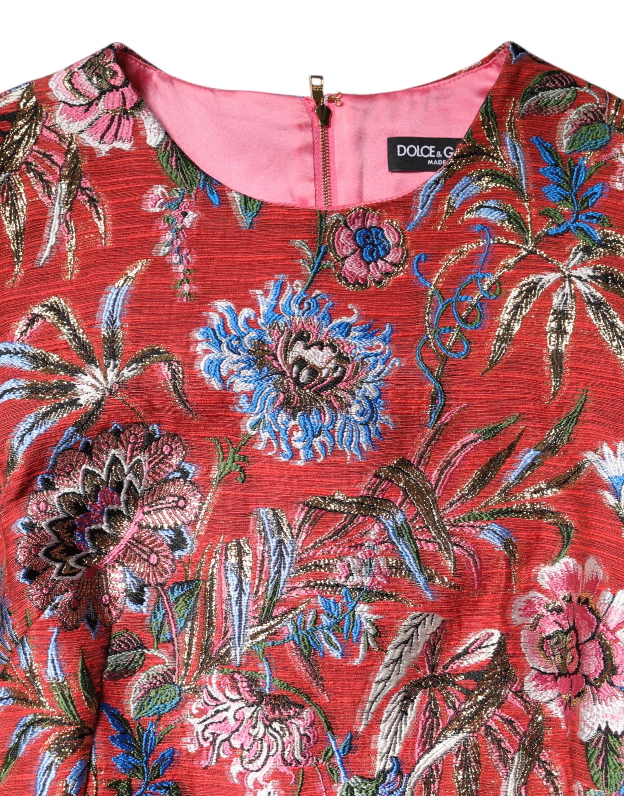 Dolce & Gabbana – Rotes Jacquard-Minikleid in A-Linie mit Blumenmuster
