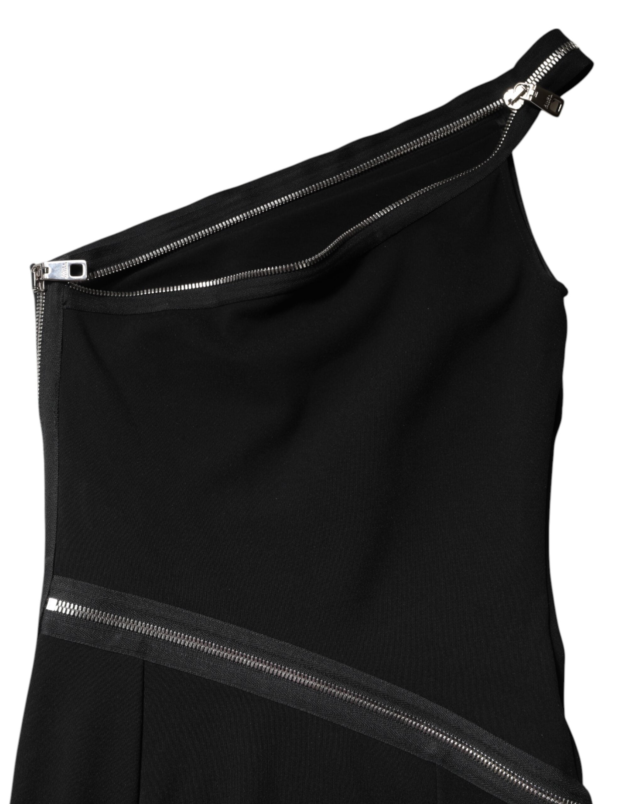 Dolce & Gabbana – Schwarzes Etuikleid aus Viskose mit One-Shoulder-Reißverschluss