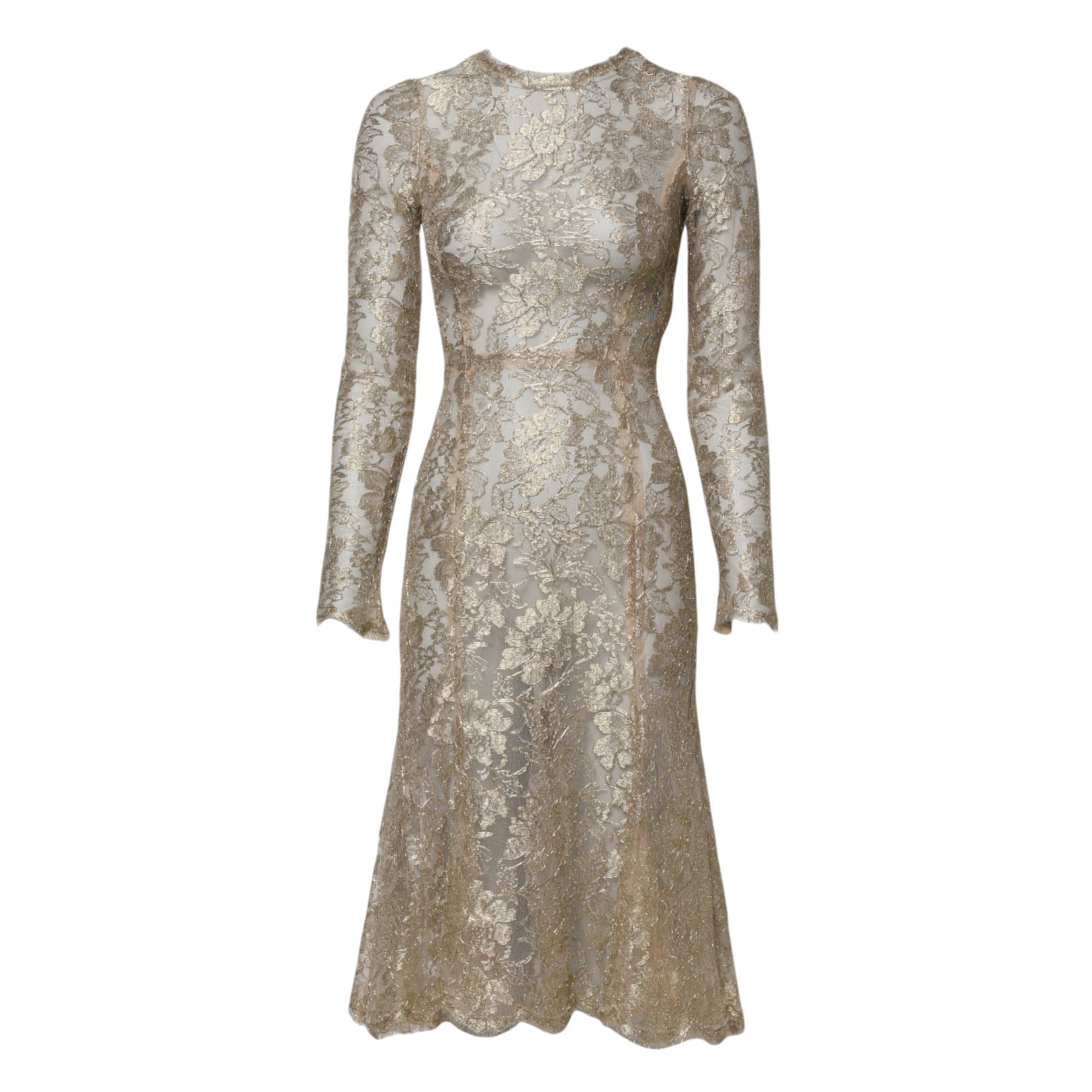Rochie Dolce & Gabbana cu mâneci lungi și imprimeu floral auriu