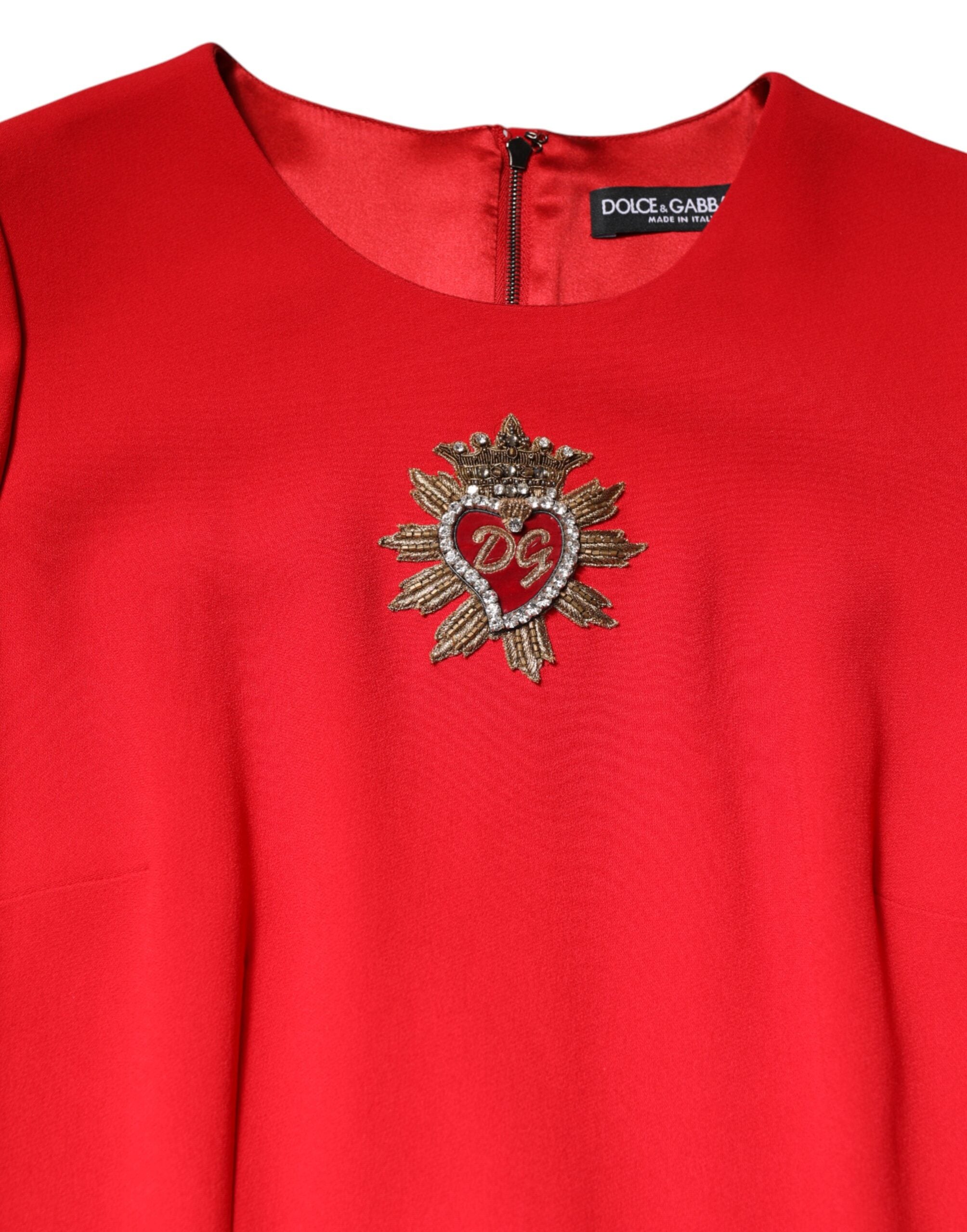 Rochie Dolce & Gabbana roșie cu mâneci lungi și imprimeu Sacred Heart