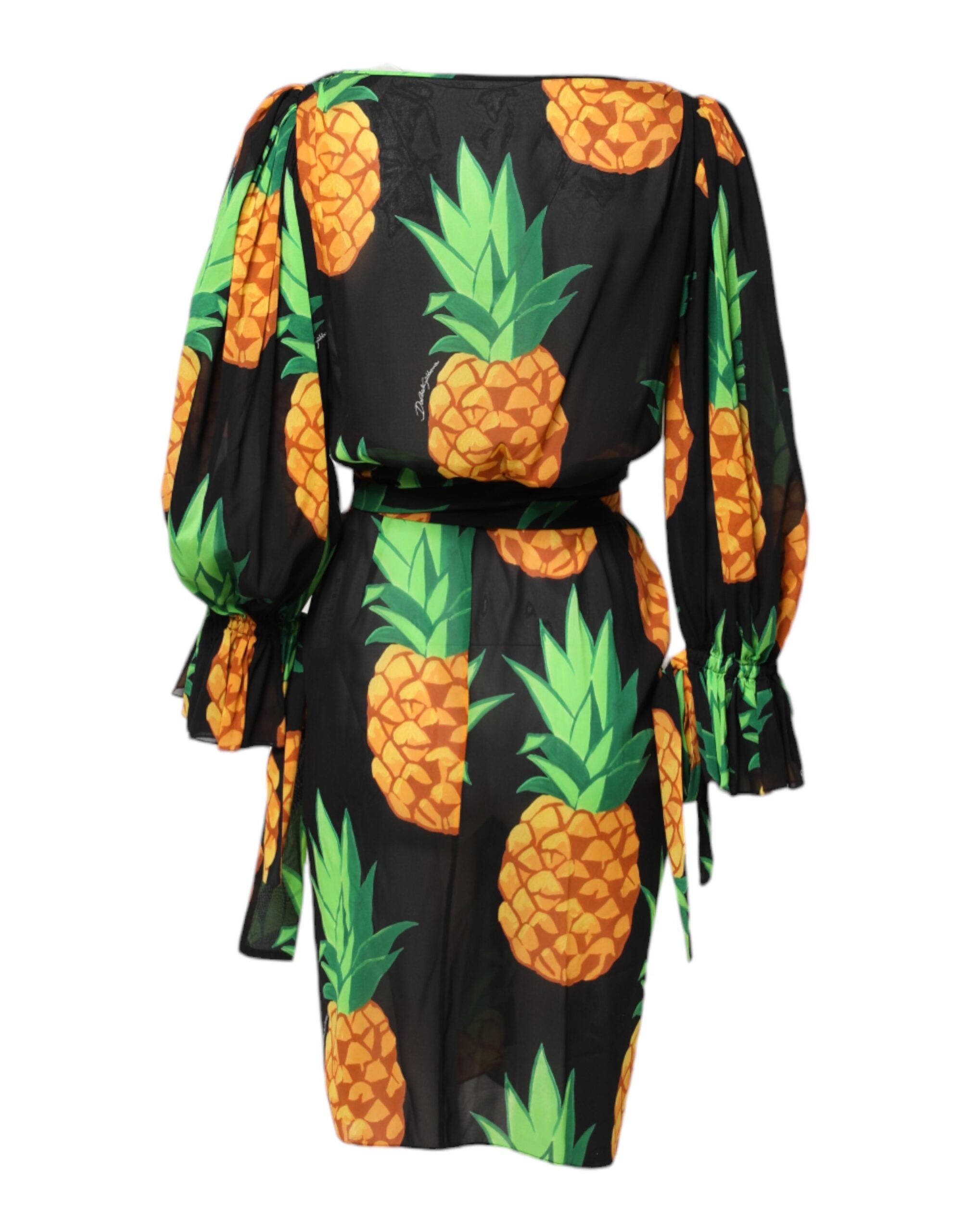Rochie mini Dolce & Gabbana neagră cu imprimeu de ananas din mătase