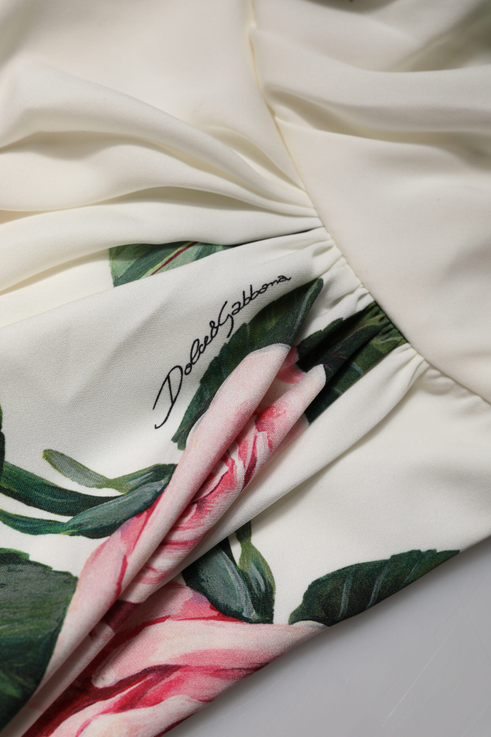 Rochie midi Dolce & Gabbana albă cu imprimeu floral și un umăr