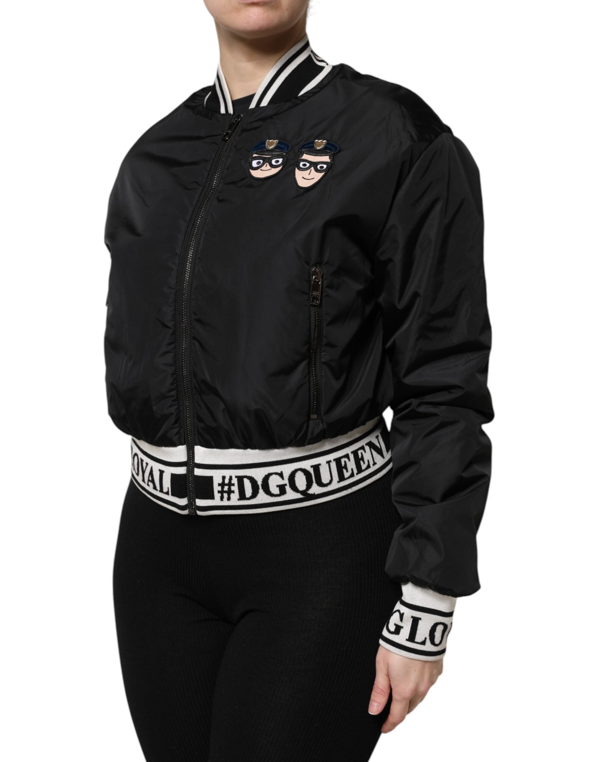 Dolce & Gabbana – Schwarze #DGFamily-Bomberjacke aus Nylon mit durchgehendem Reißverschluss