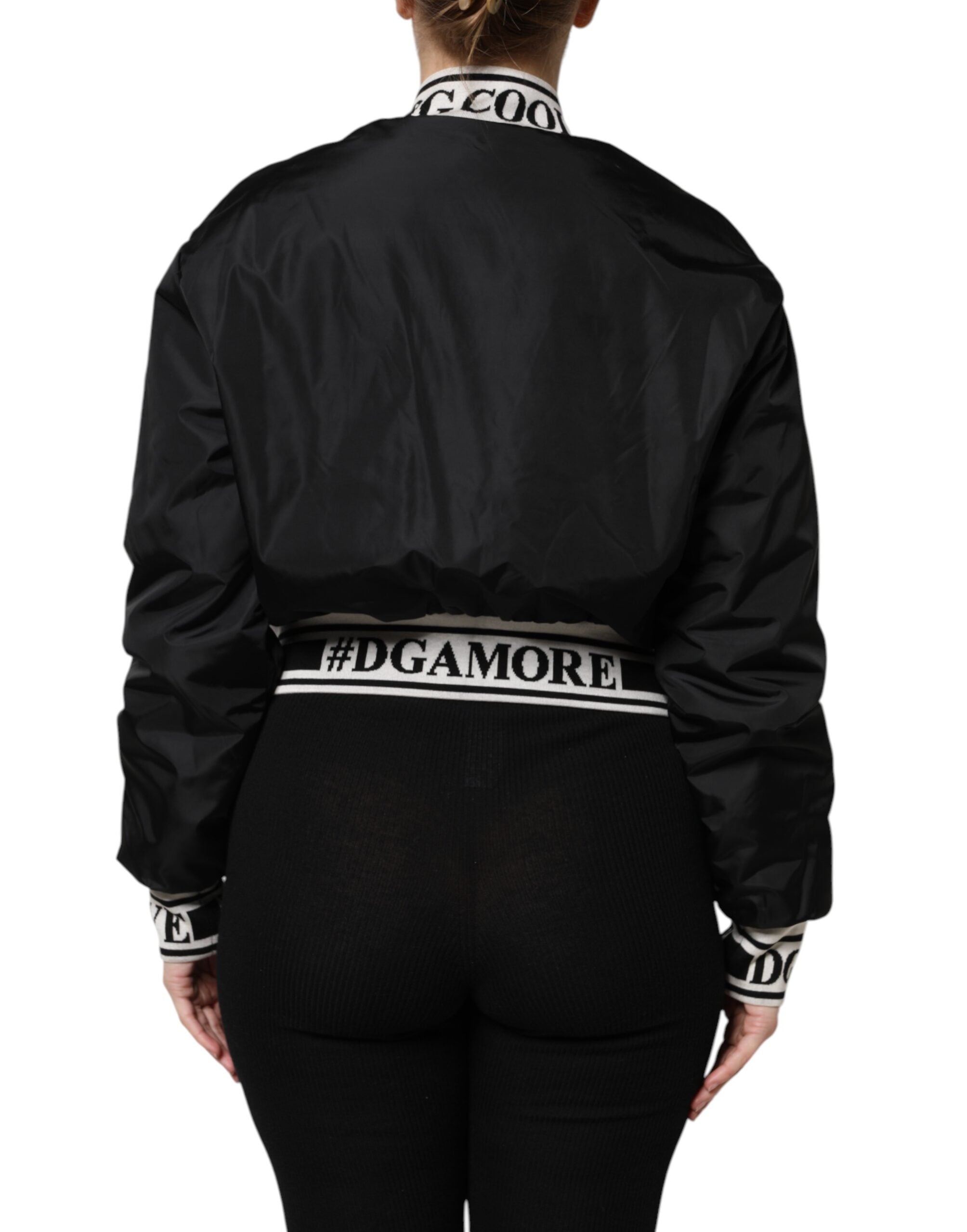 Dolce & Gabbana – Schwarze #DGFamily-Bomberjacke aus Nylon mit durchgehendem Reißverschluss