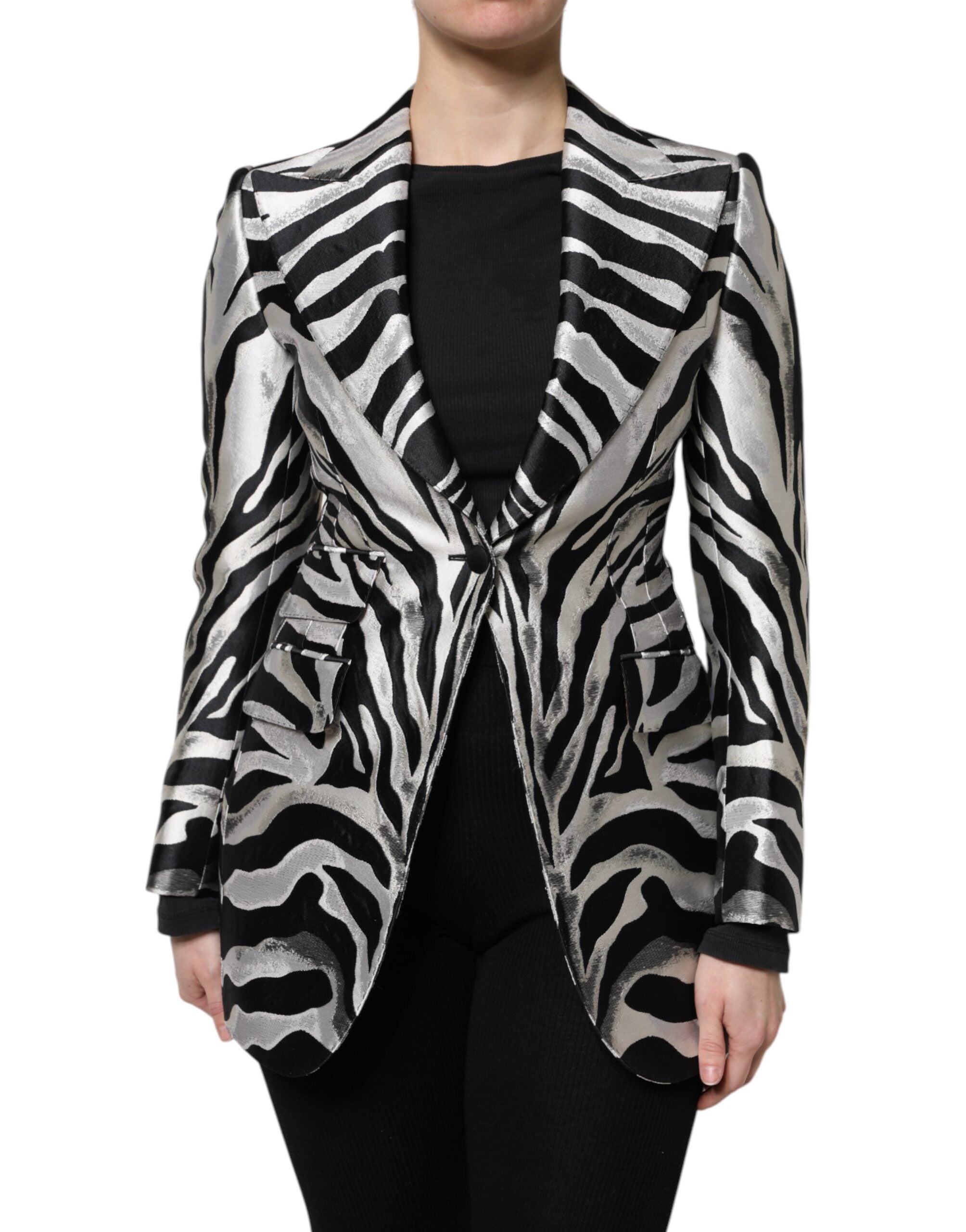 Dolce & Gabbana Schwarz-Weiß-Polyester-Blazerjacke für Damen