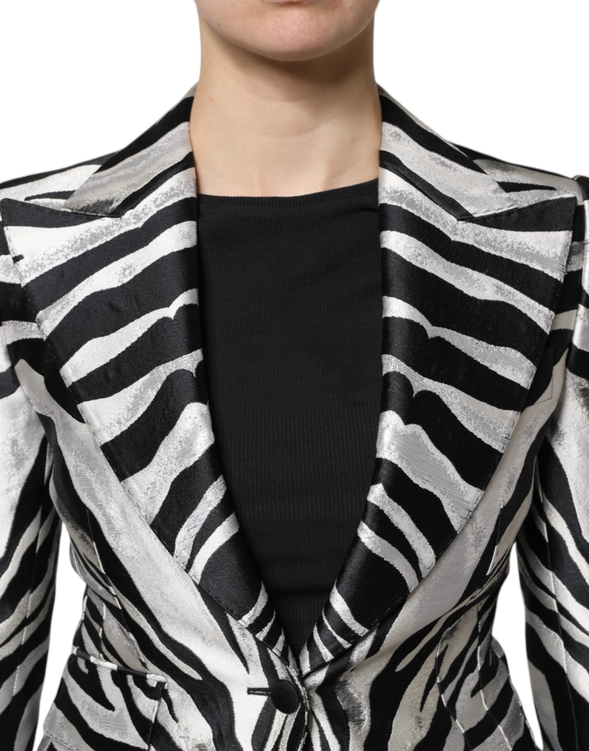 Dolce & Gabbana Schwarz-Weiß-Polyester-Blazerjacke für Damen