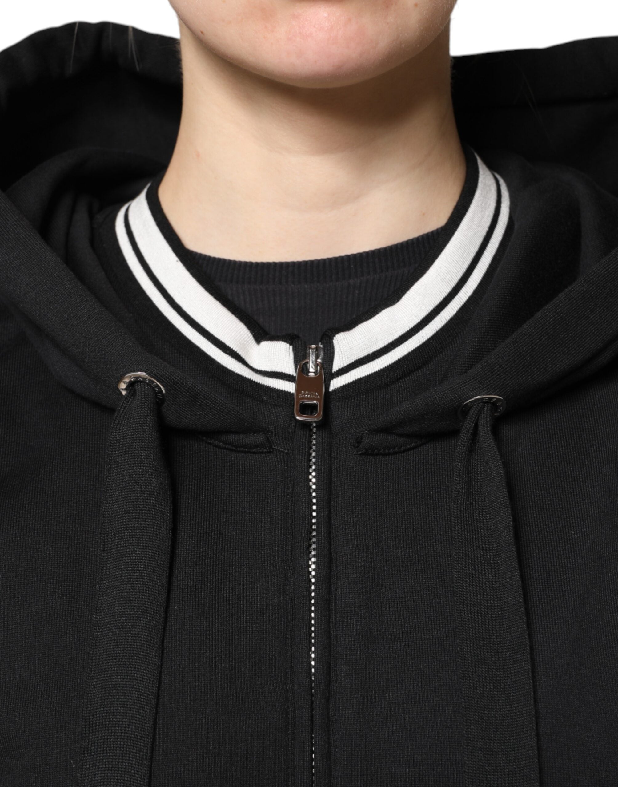 Dolce & Gabbana – Schwarzes Sweatshirt aus Baumwolle mit durchgehendem Reißverschluss und Kapuze