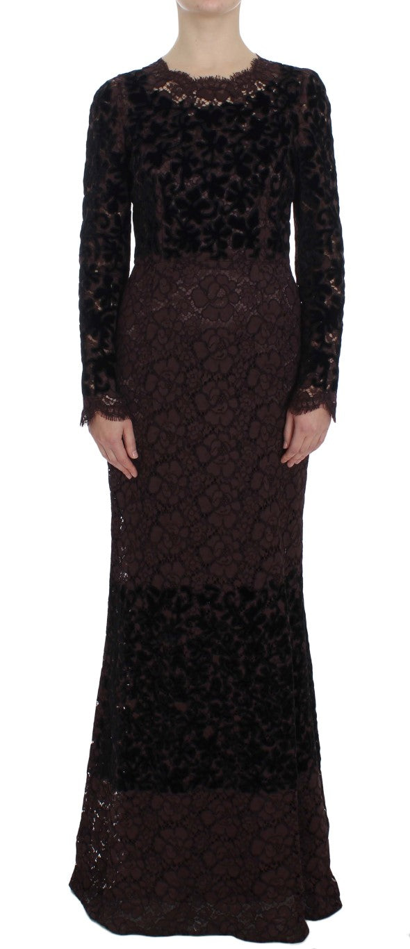 Dolce & Gabbana Elegantes lila Maxikleid mit floraler Spitze