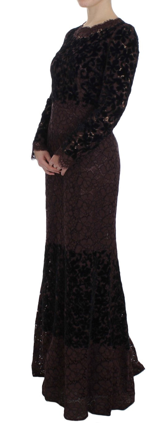 Dolce & Gabbana Elegantes lila Maxikleid mit floraler Spitze