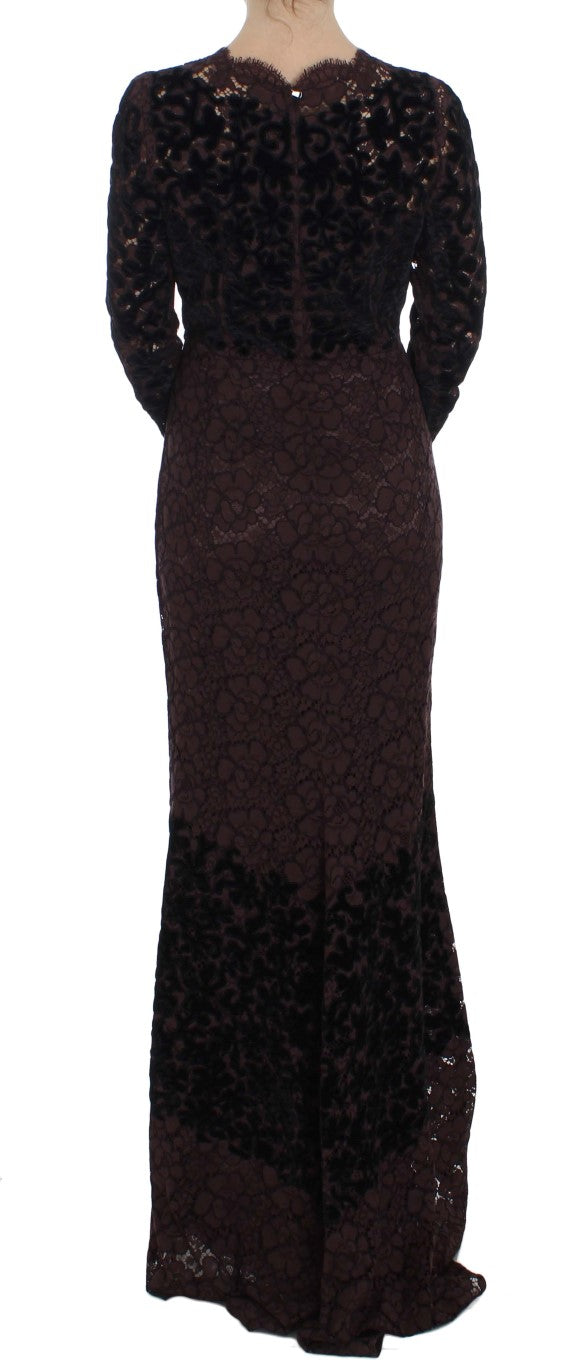 Dolce & Gabbana Elegantes lila Maxikleid mit floraler Spitze