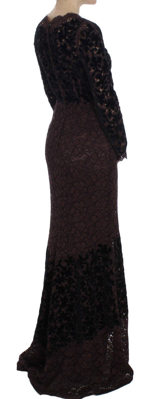Dolce & Gabbana Elegantes lila Maxikleid mit floraler Spitze