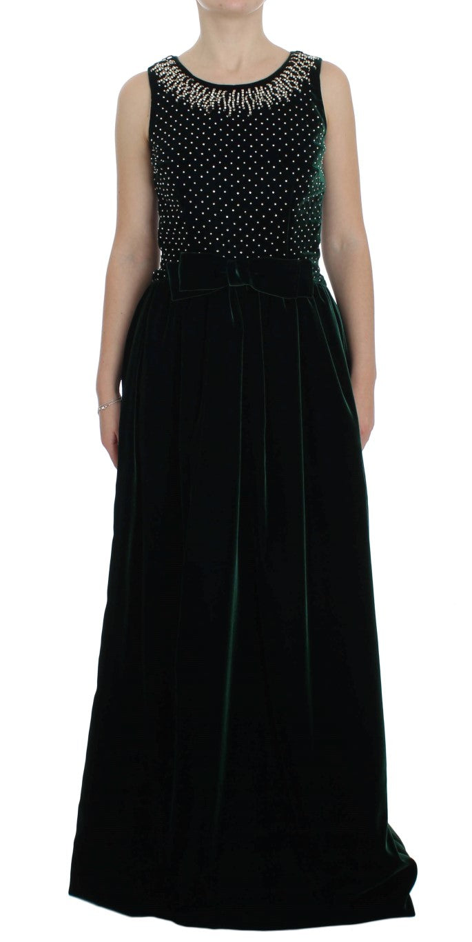 Dolce & Gabbana – Verzaubertes Maxikleid aus smaragdgrünem Samt mit Kristallen