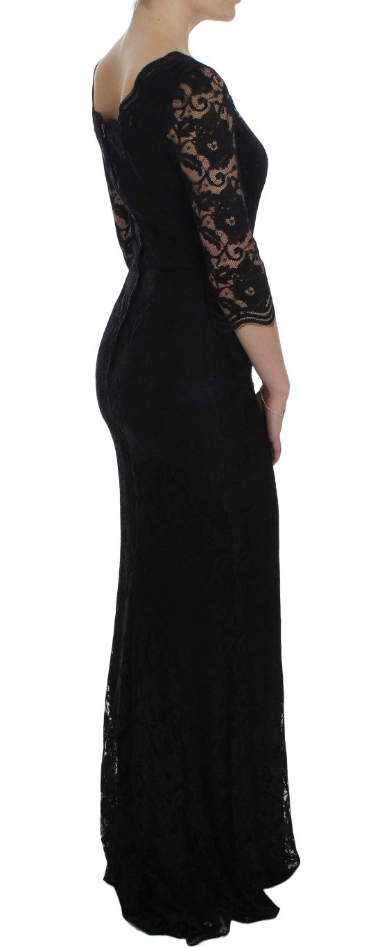 Rochie maxi elegantă din dantelă florală Dolce & Gabbana neagră