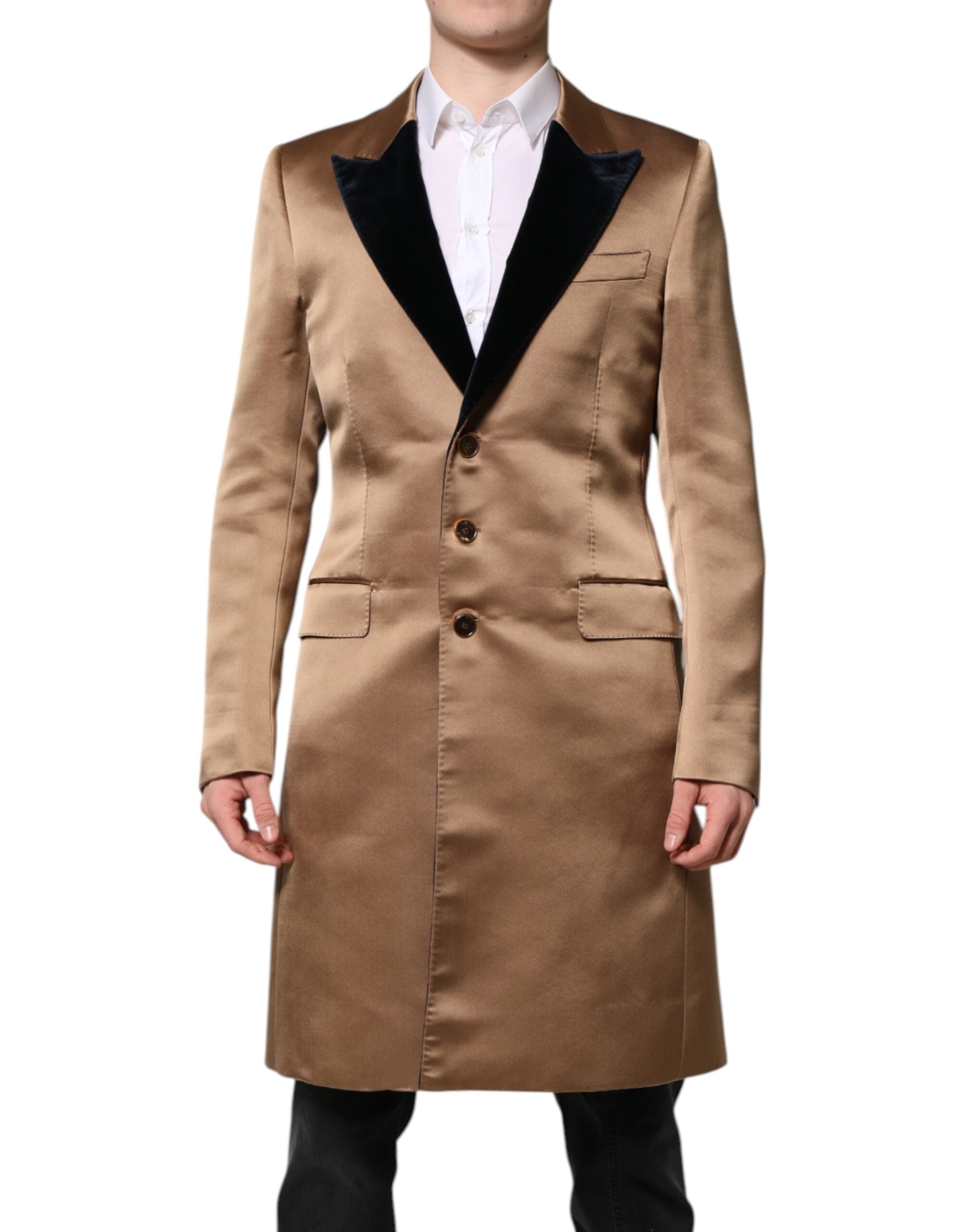 Dolce & Gabbana – Einreihige Trenchcoat-Jacke aus brauner Seide