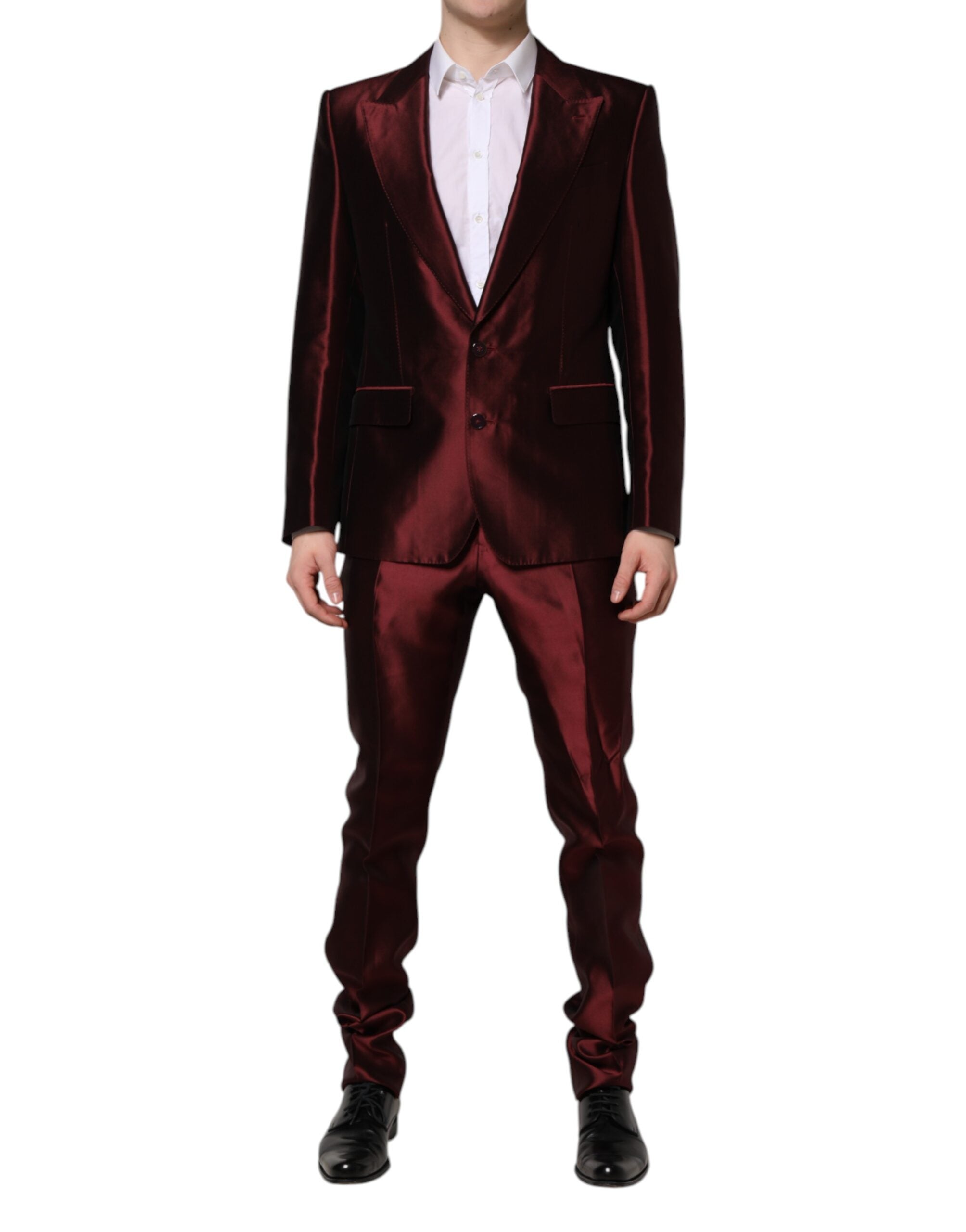 Costum Dolce & Gabbana Bordeaux din mătase, cu două piese, cu un singur rând de nasturi