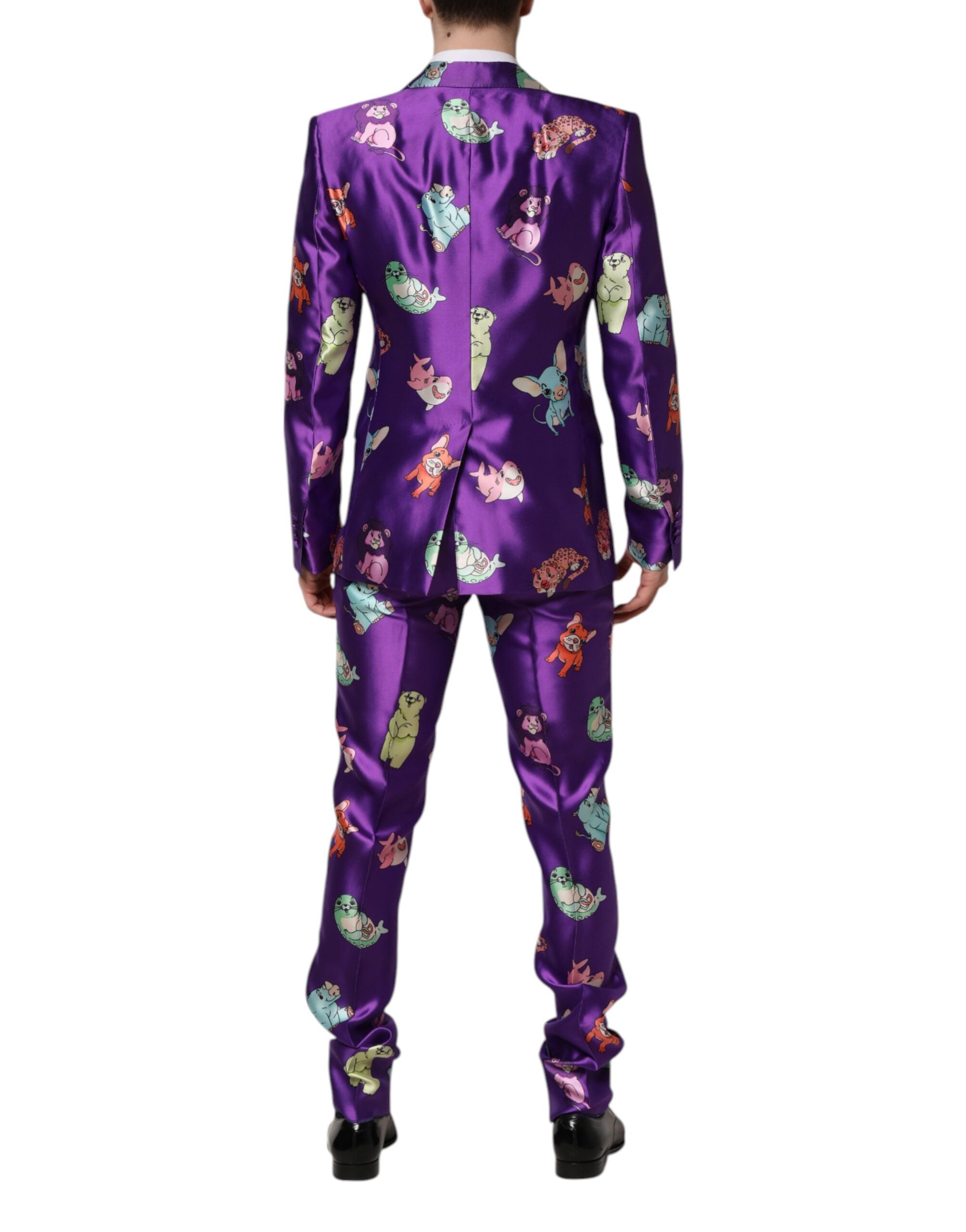 Dolce & Gabbana – Lilafarbener 3-teiliger Seidenanzug mit Animalprint