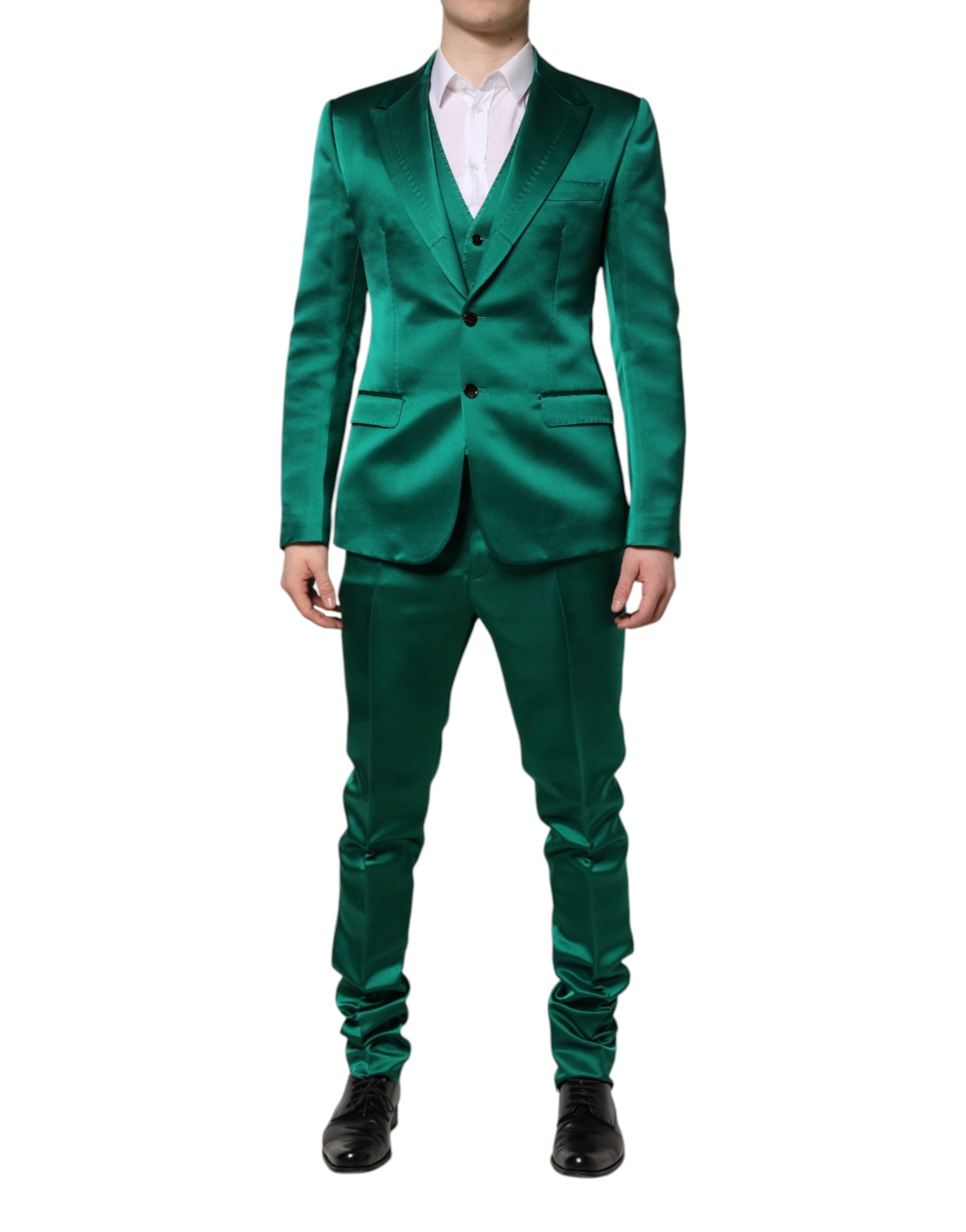 Costum Dolce & Gabbana verde din mătase, 3 piese, cu un singur rând de nasturi