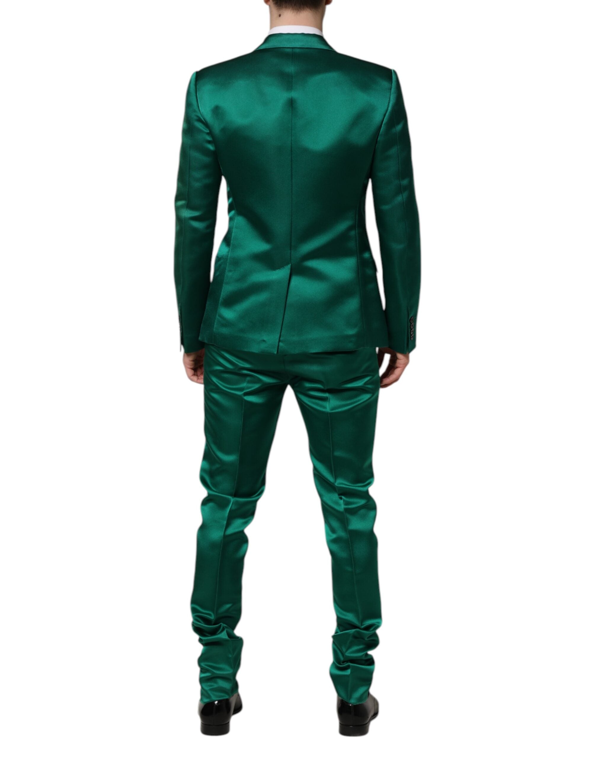 Costum Dolce & Gabbana verde din mătase, 3 piese, cu un singur rând de nasturi