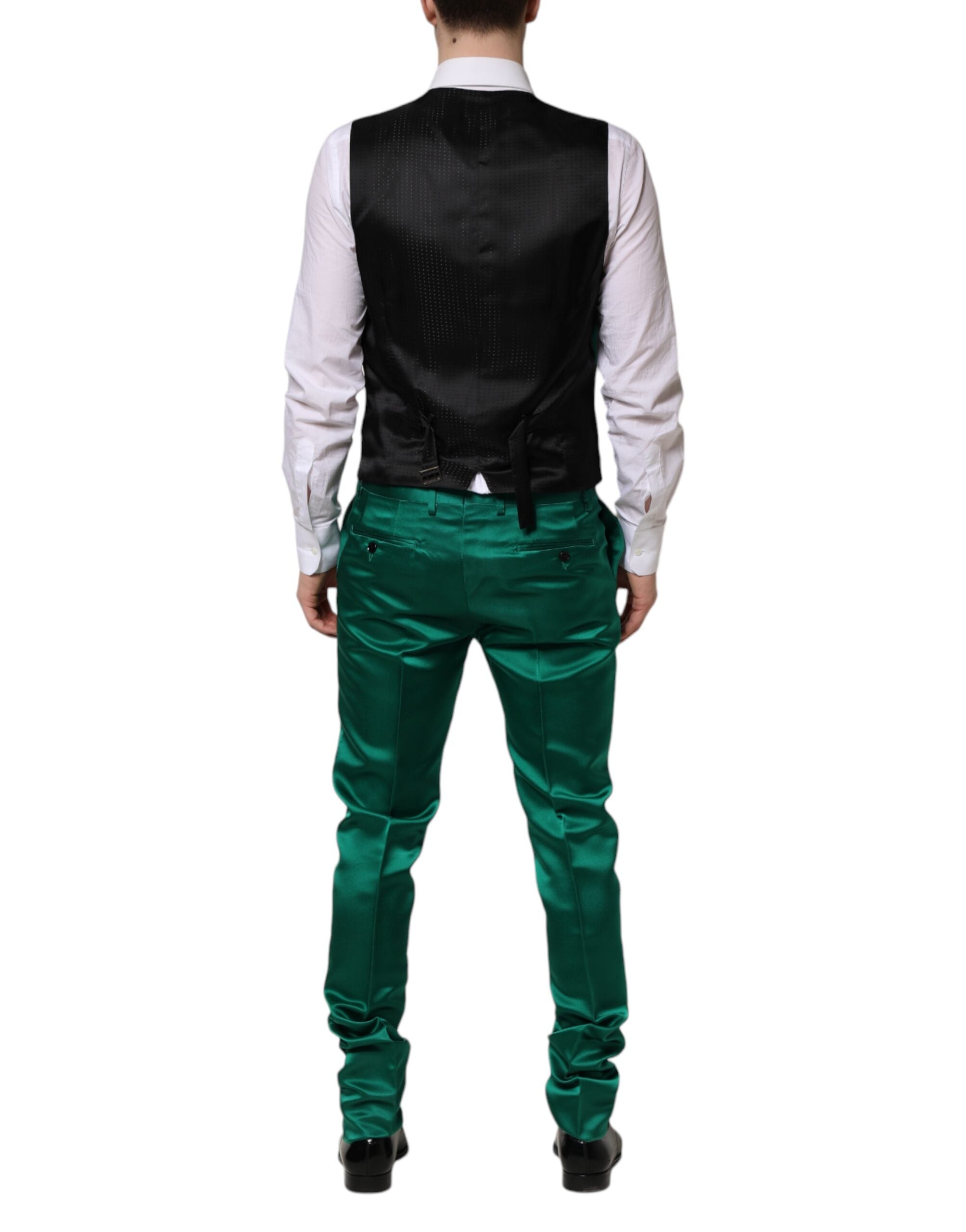 Costum Dolce & Gabbana verde din mătase, 3 piese, cu un singur rând de nasturi