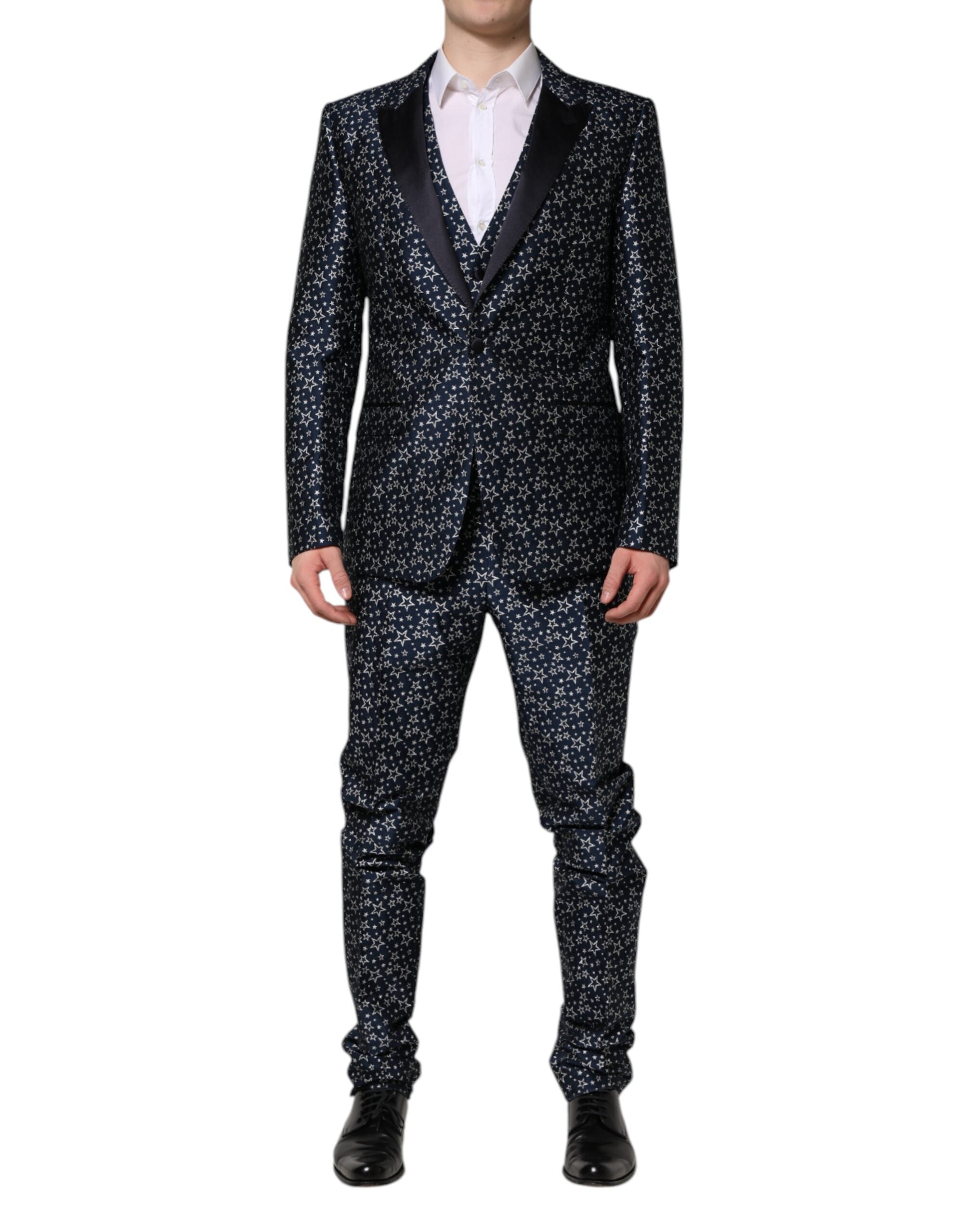 Dolce & Gabbana Blauer MARTINI Star Jacquard 3-teiliger Anzug