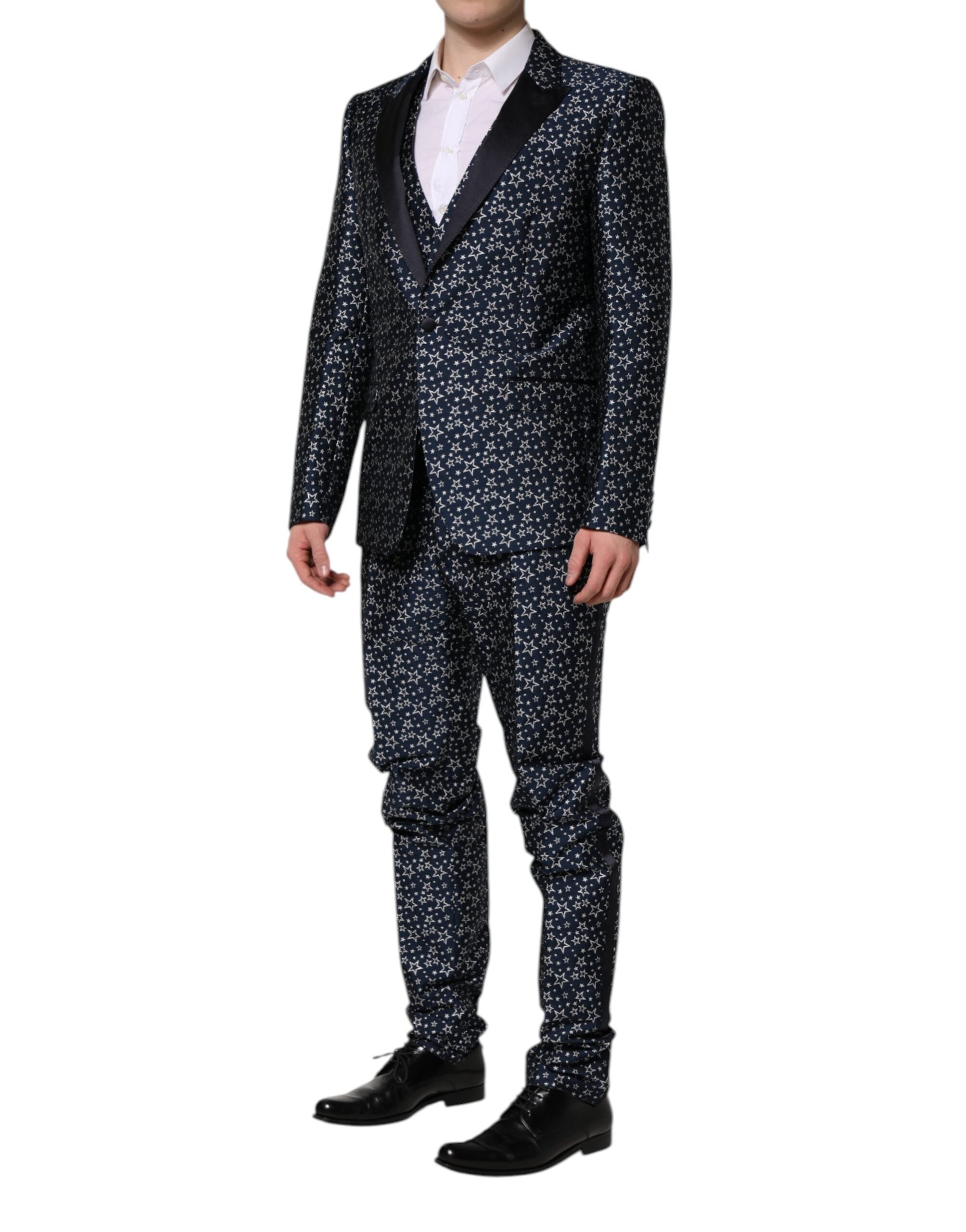 Dolce & Gabbana Blauer MARTINI Star Jacquard 3-teiliger Anzug