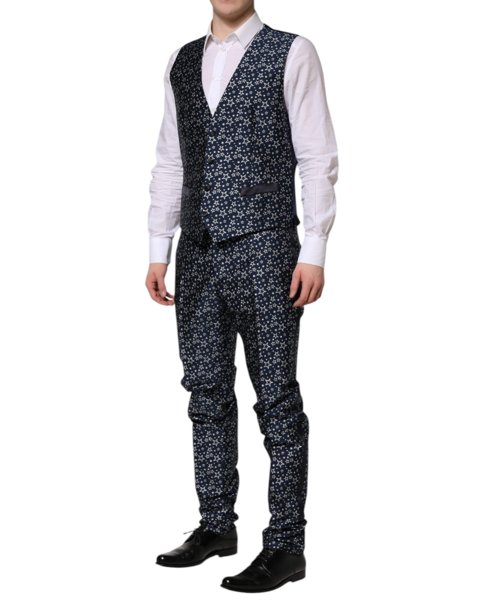 Dolce & Gabbana Blauer MARTINI Star Jacquard 3-teiliger Anzug