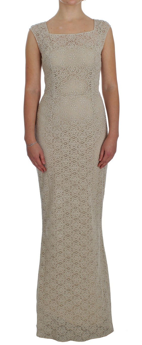 Dolce & Gabbana – Elegantes Maxikleid mit Blumen- und Cut-Outs in Beige