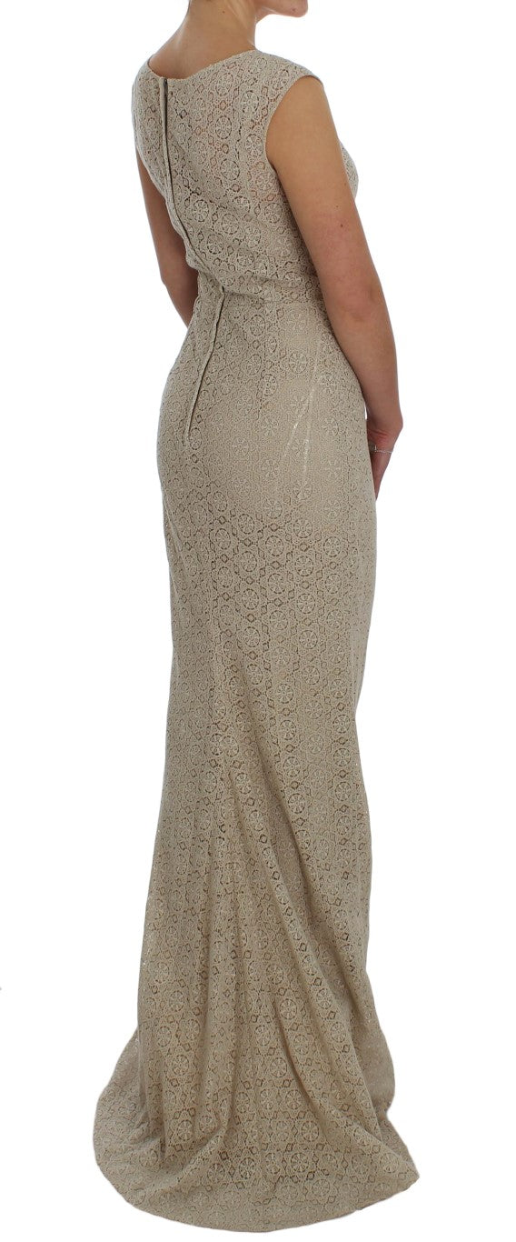 Dolce & Gabbana – Elegantes Maxikleid mit Blumen- und Cut-Outs in Beige