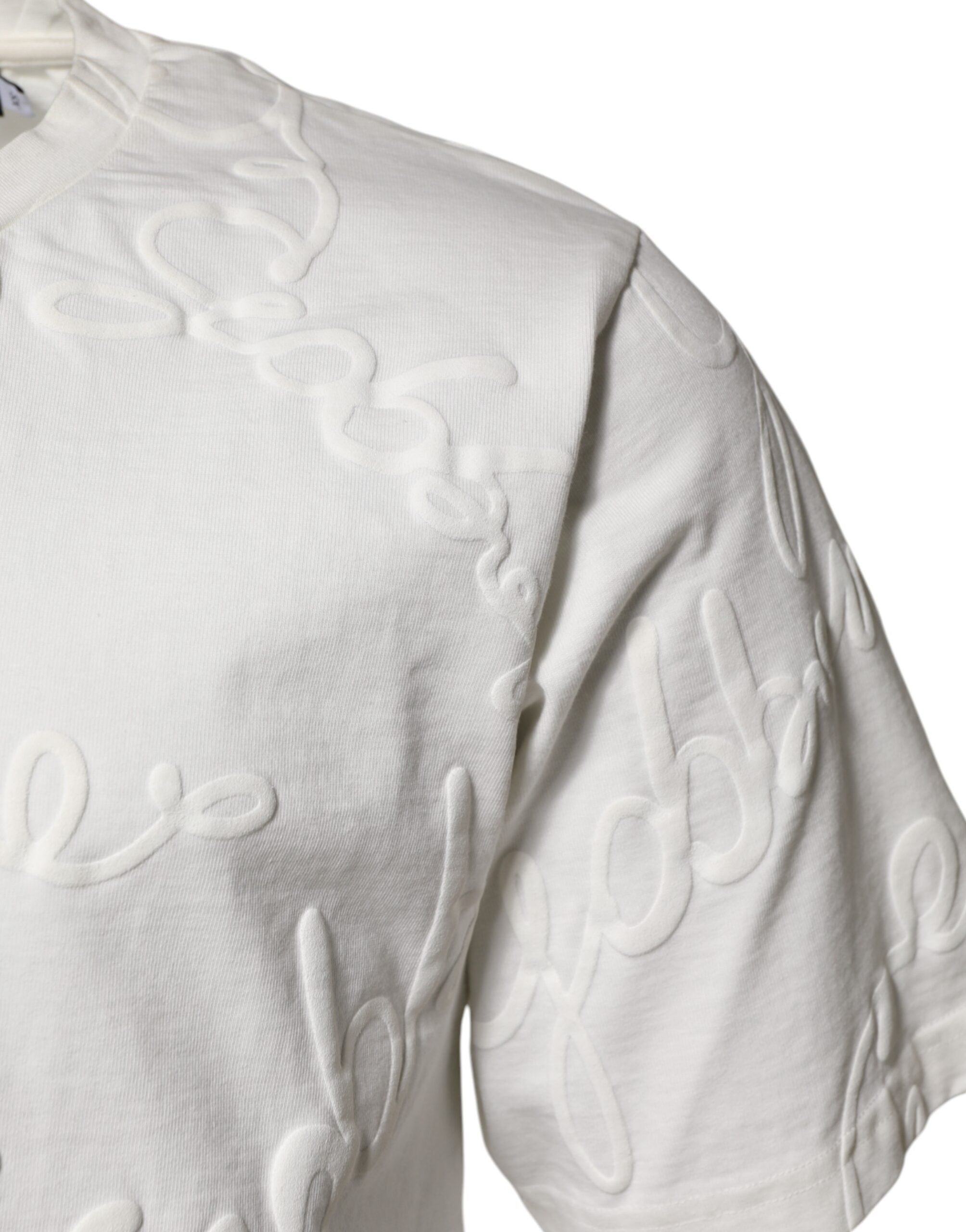 Dolce & Gabbana – Weißes Baumwoll-T-Shirt mit Rundhalsausschnitt und Logoprägung