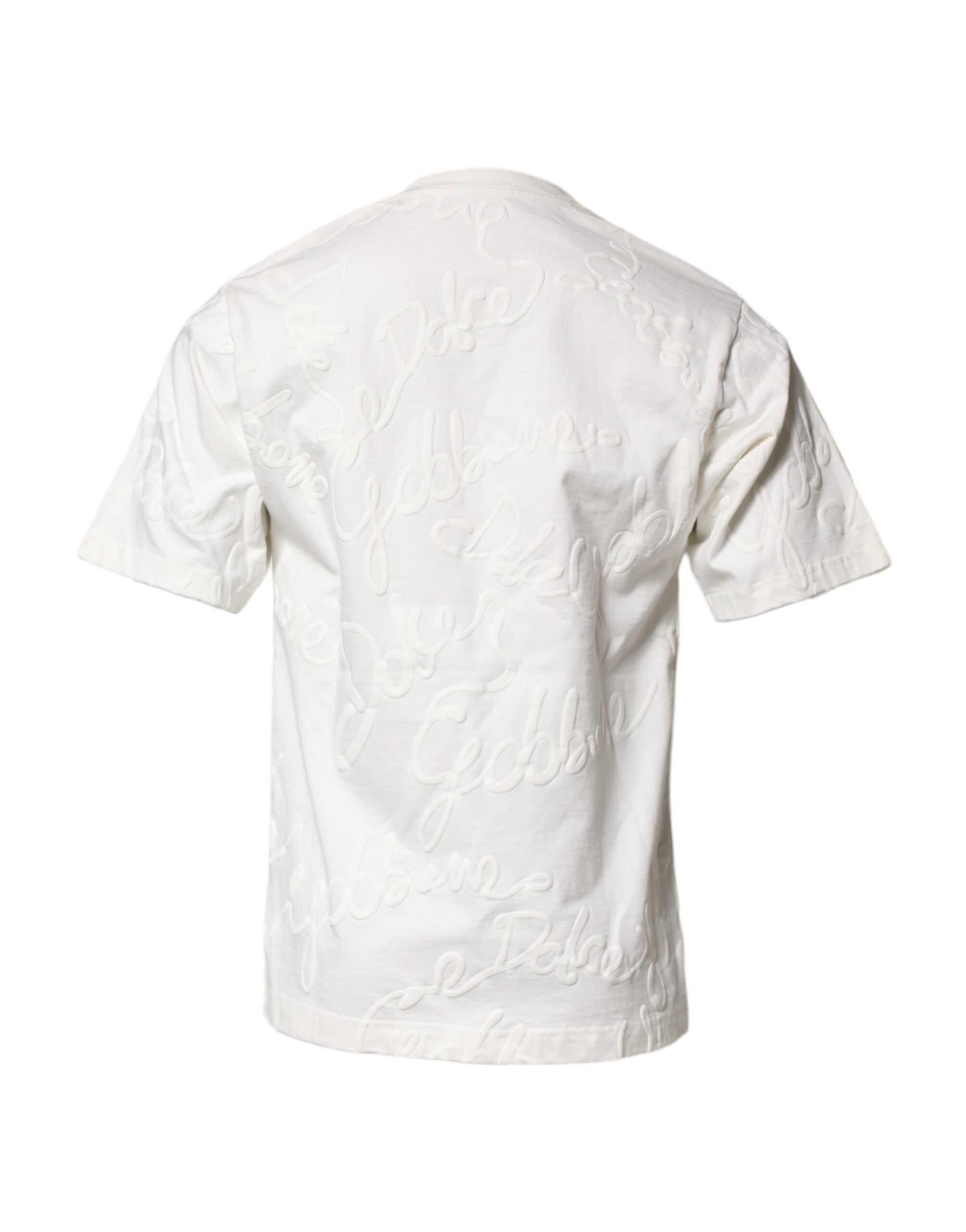 Dolce & Gabbana – Weißes Baumwoll-T-Shirt mit Rundhalsausschnitt und Logoprägung