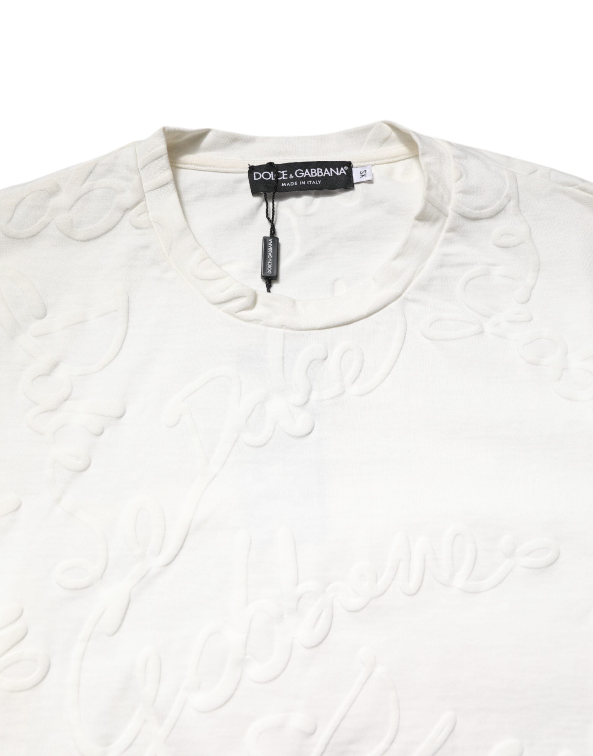 Dolce & Gabbana – Weißes Baumwoll-T-Shirt mit Rundhalsausschnitt und Logoprägung