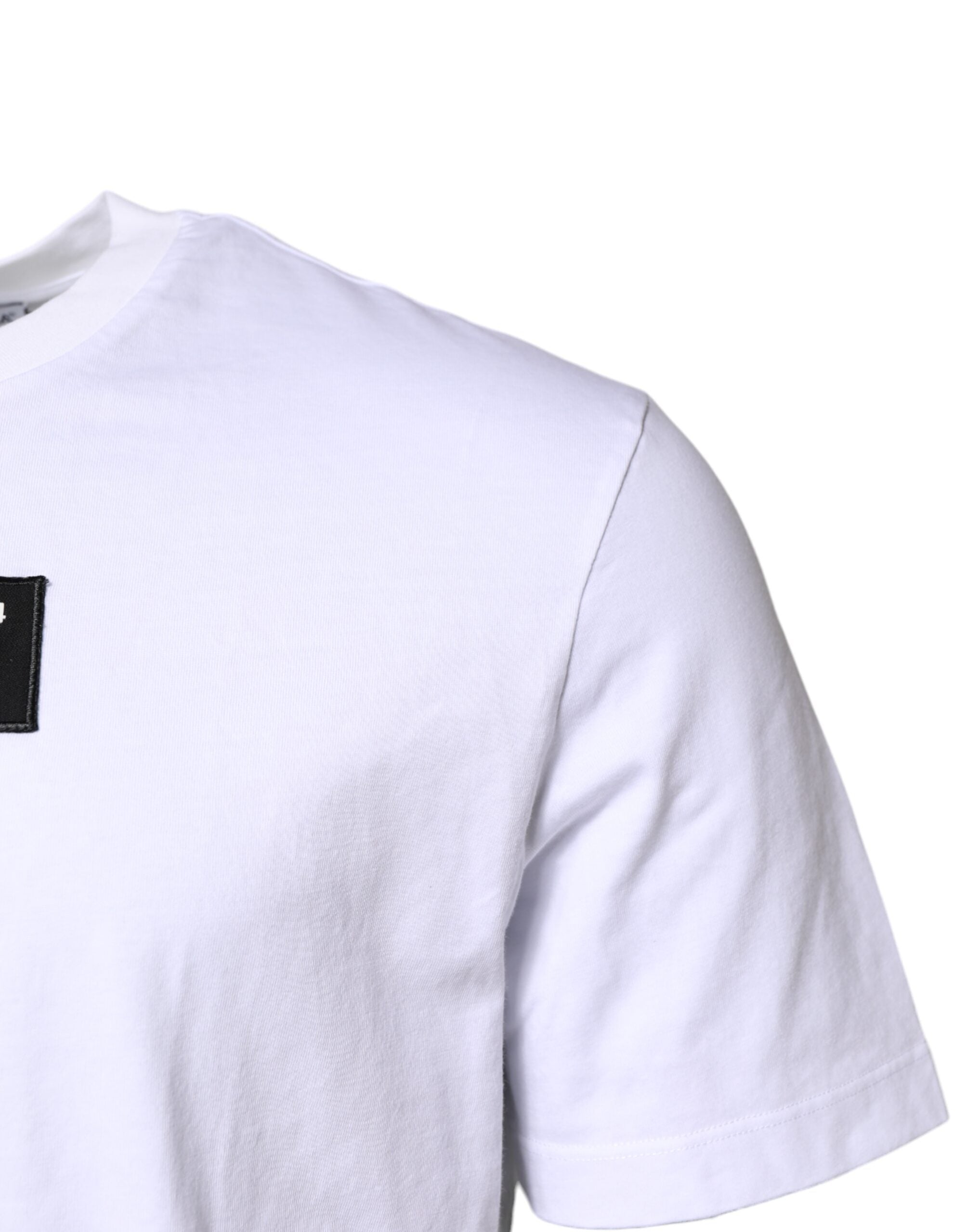 Dolce & Gabbana – Weißes Baumwoll-T-Shirt mit Rundhalsausschnitt und Logo-Patch