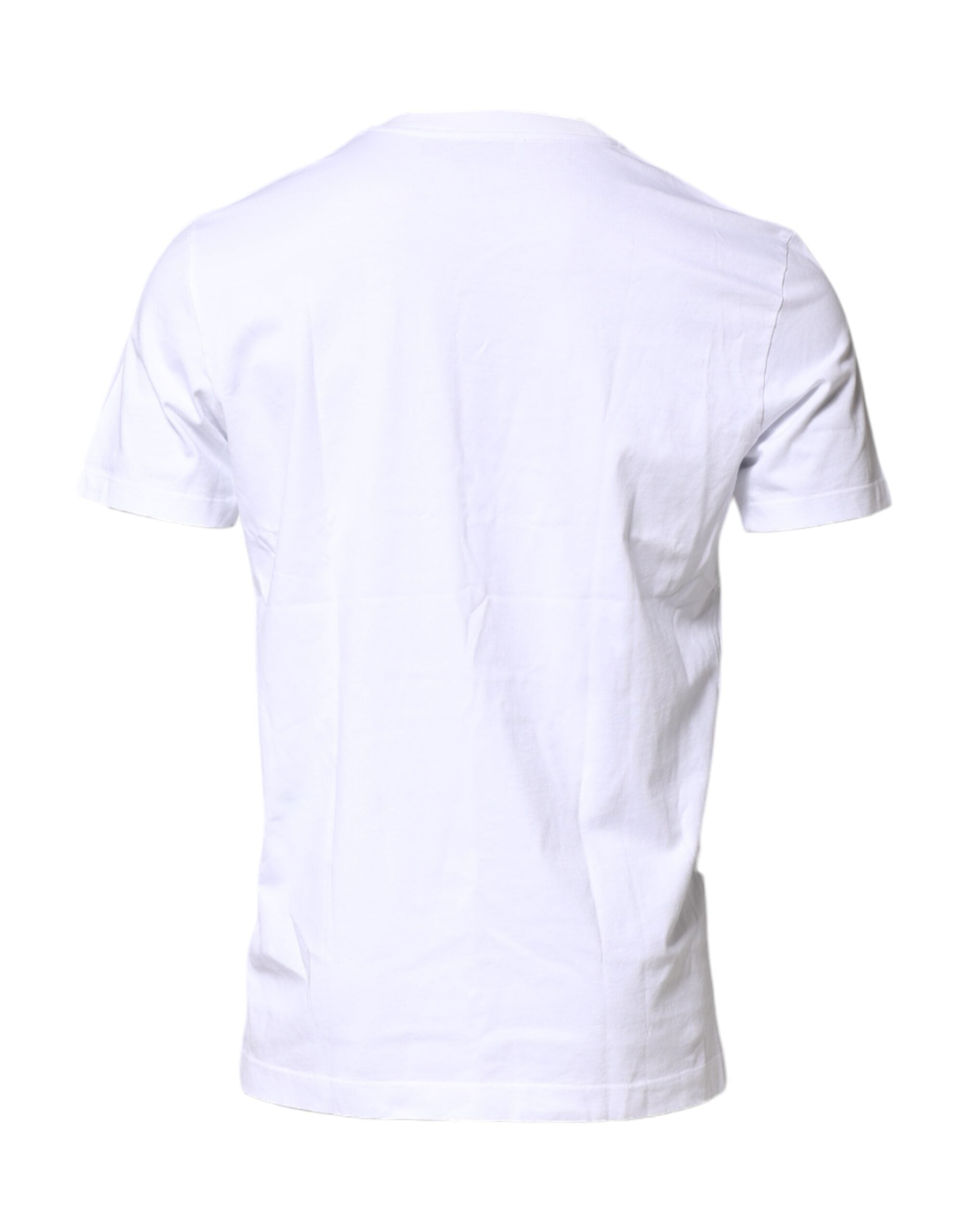 Dolce & Gabbana – Weißes Baumwoll-T-Shirt mit Rundhalsausschnitt und Logo-Patch