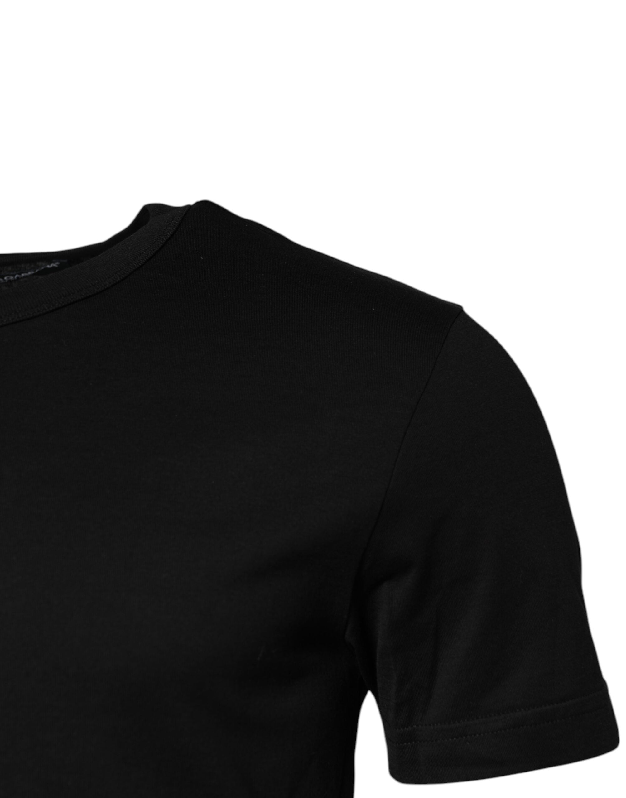 Dolce & Gabbana Schwarzes T-Shirt aus Baumwolle mit kurzen Ärmeln und Rundhalsausschnitt