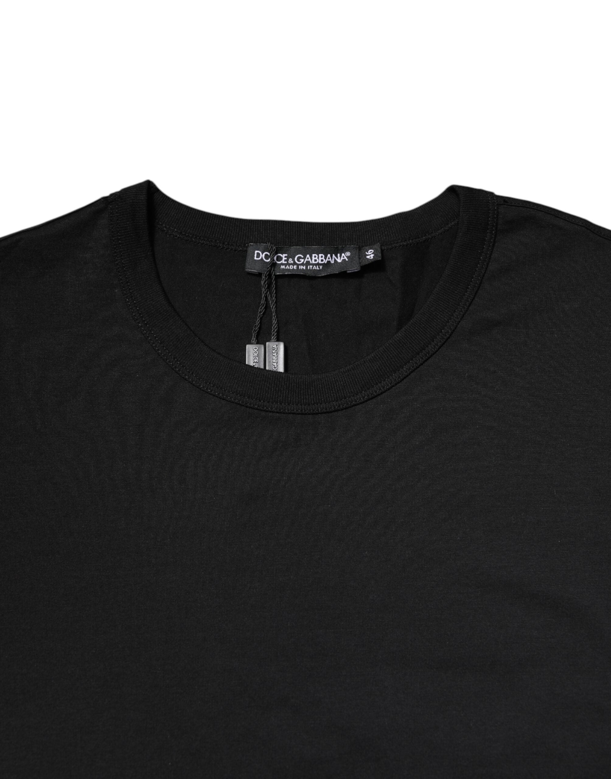 Dolce & Gabbana Schwarzes T-Shirt aus Baumwolle mit kurzen Ärmeln und Rundhalsausschnitt