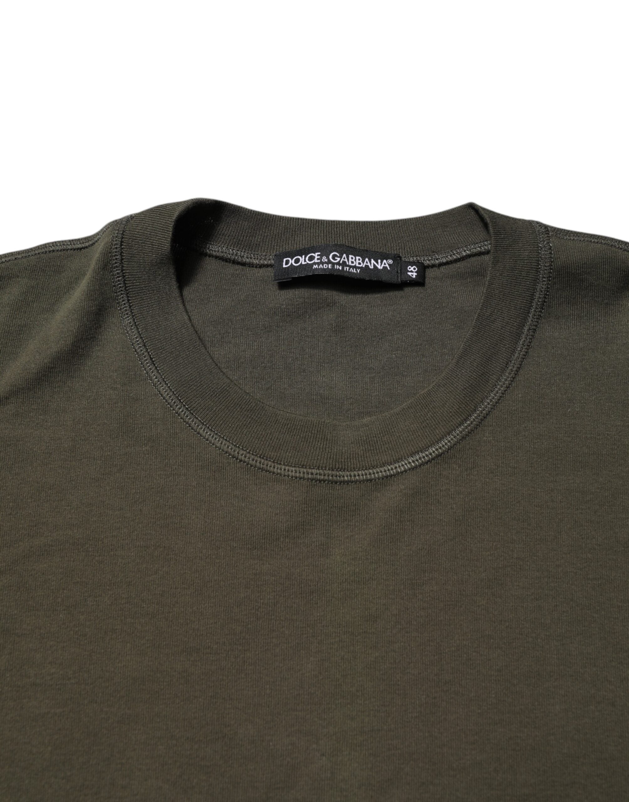 Dolce & Gabbana – Dunkelgrünes T-Shirt mit langen Ärmeln und Rundhalsausschnitt