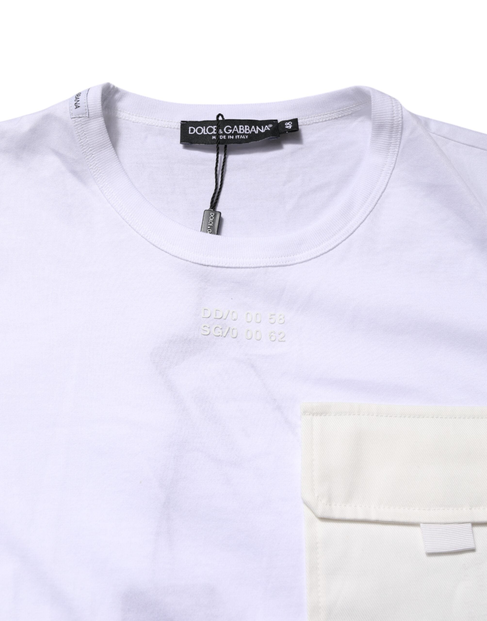 Dolce & Gabbana – Weißes T-Shirt mit kurzen Ärmeln aus Baumwolle mit Tasche