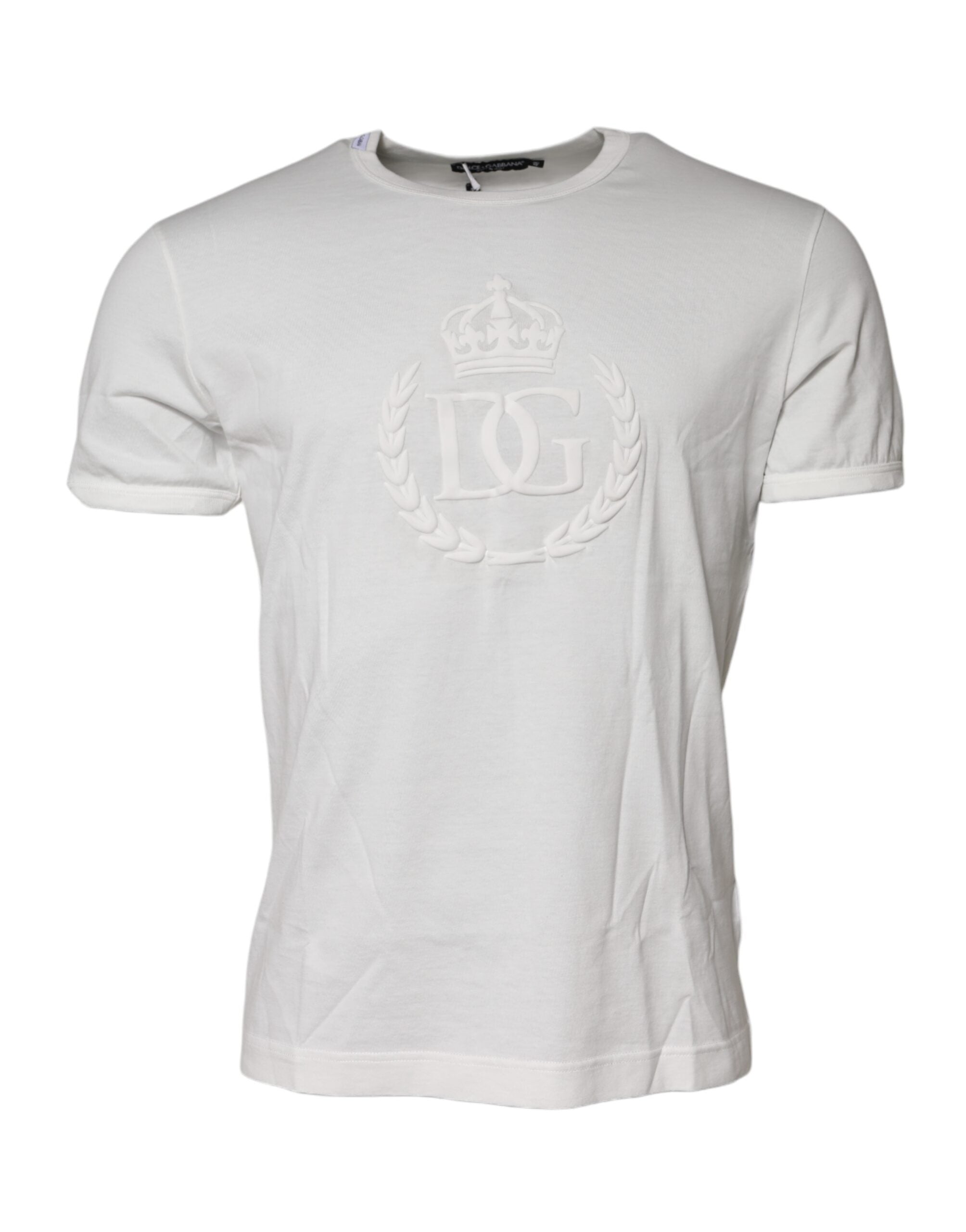 Dolce & Gabbana – Weißes Baumwoll-T-Shirt mit DG-Kronenprägung