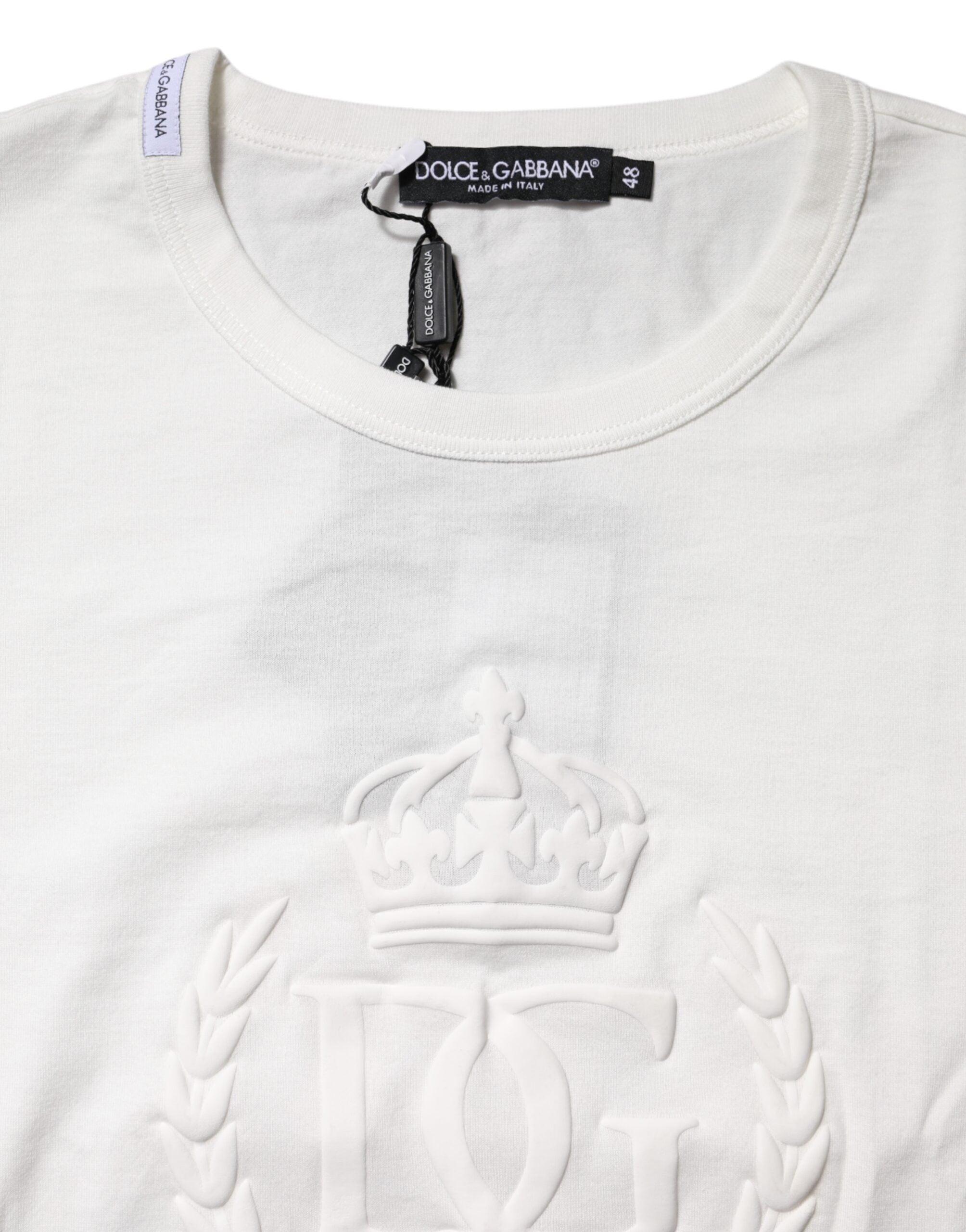 Dolce & Gabbana – Weißes Baumwoll-T-Shirt mit DG-Kronenprägung