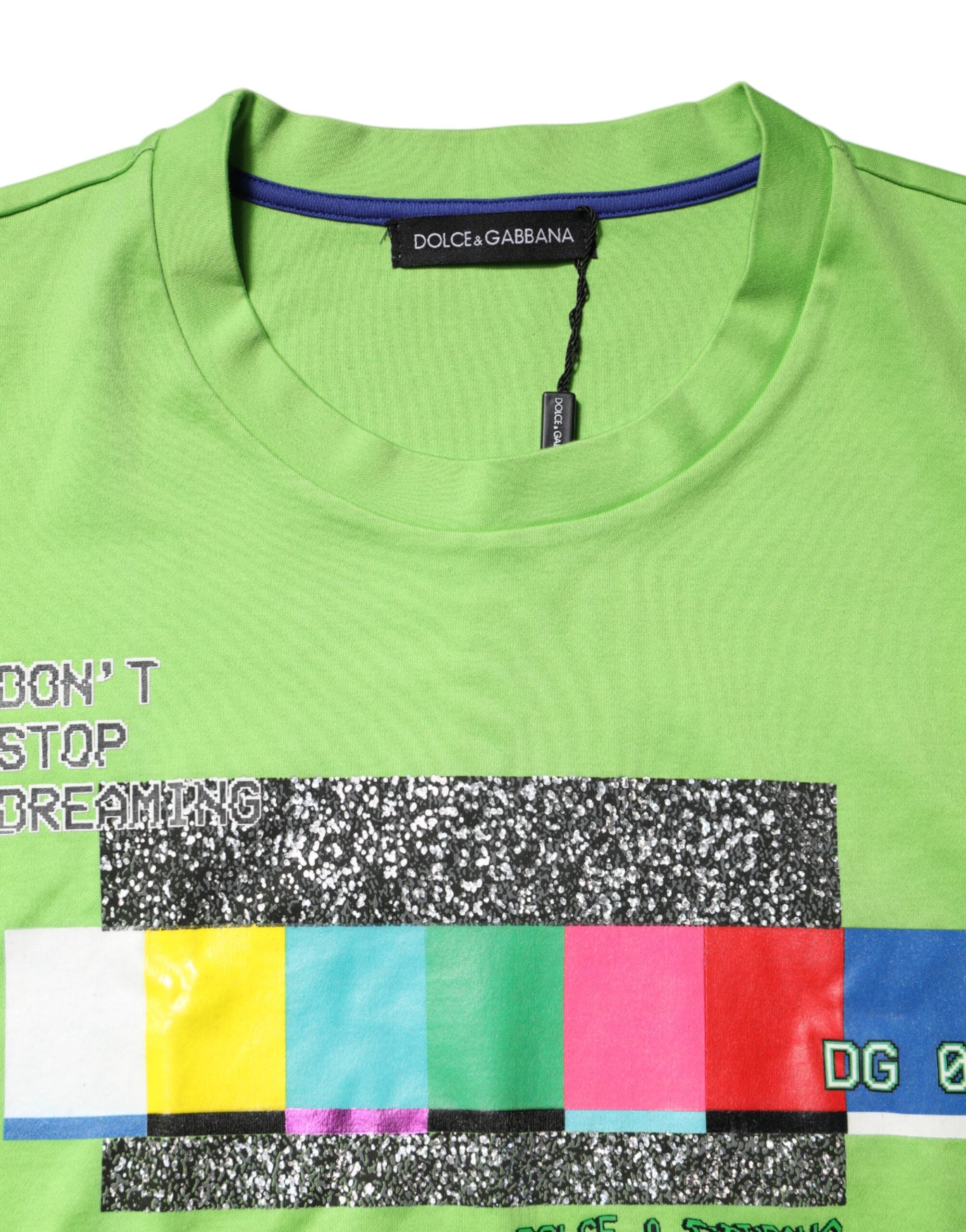 Dolce & Gabbana Grünes T-Shirt mit Rundhalsausschnitt und grafischem Aufdruck