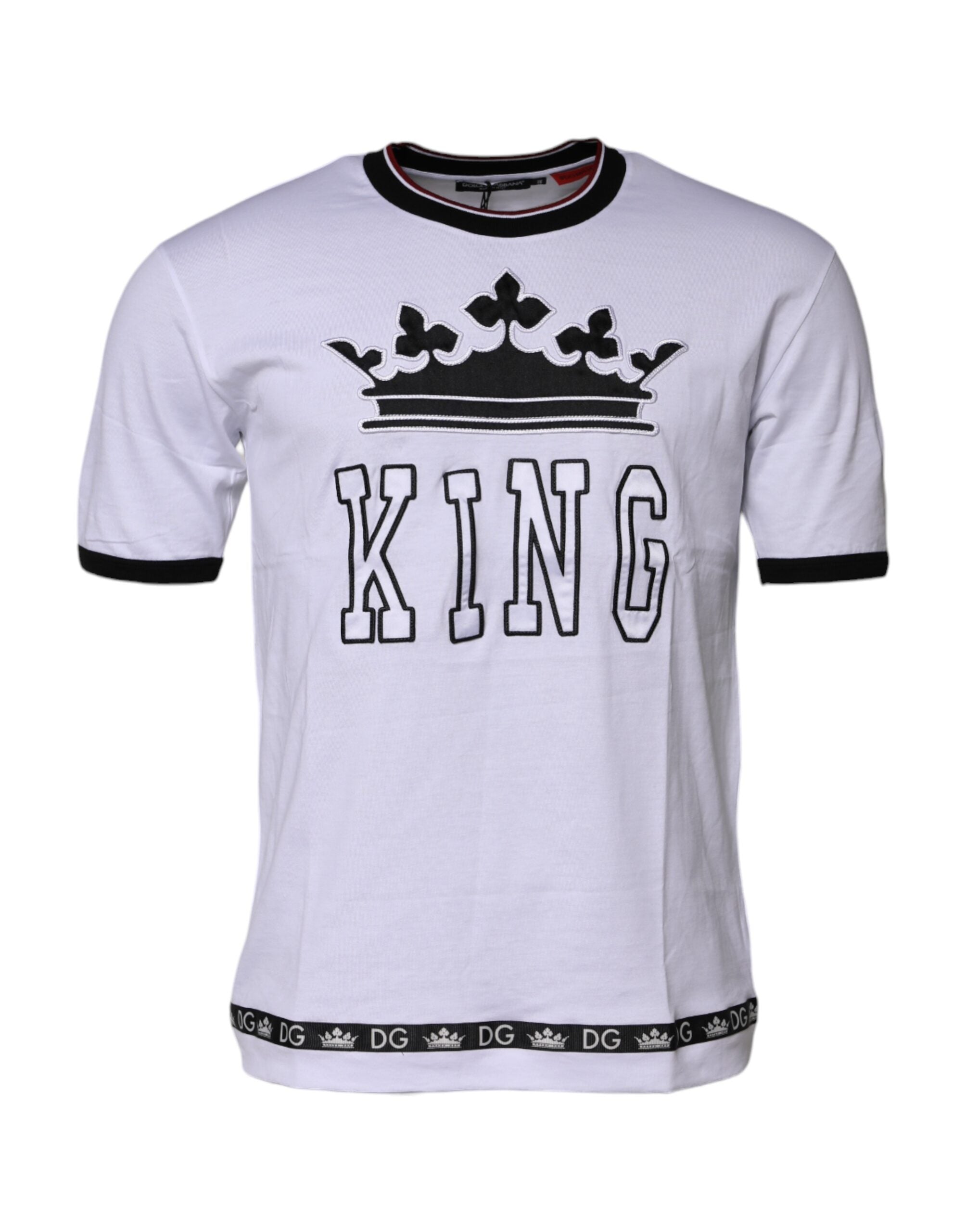 Dolce & Gabbana – Weißes Baumwoll-T-Shirt mit Kronenkönig-Stickerei